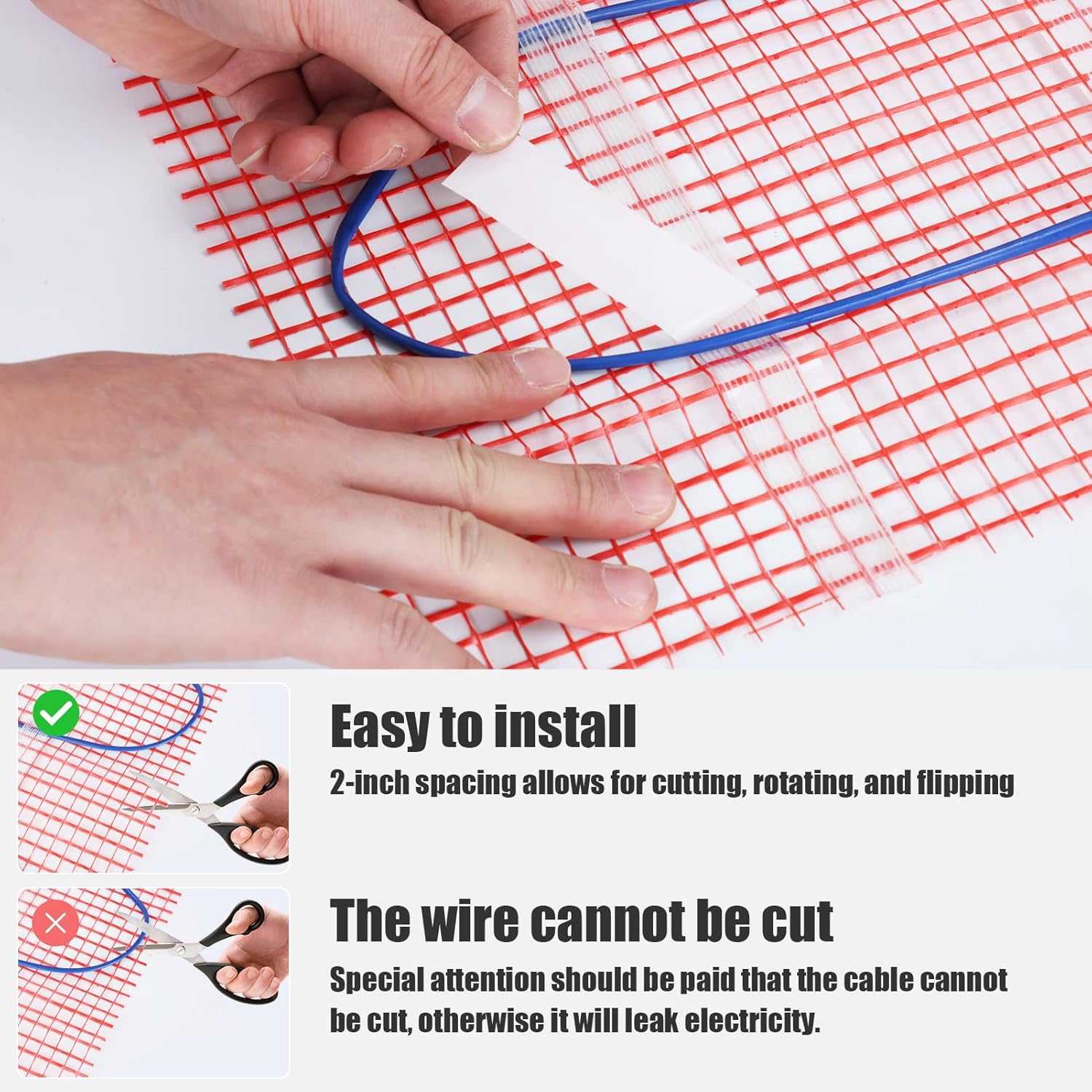 hatleues Floor Heating Mat,32 Sqft Electric Radiant Floor Heating Mat with Digital Programmable Thermostat and Adhesive Back, Four Temperature Control Modes,110V 5-35 ℃ Heated Floor System (Red)