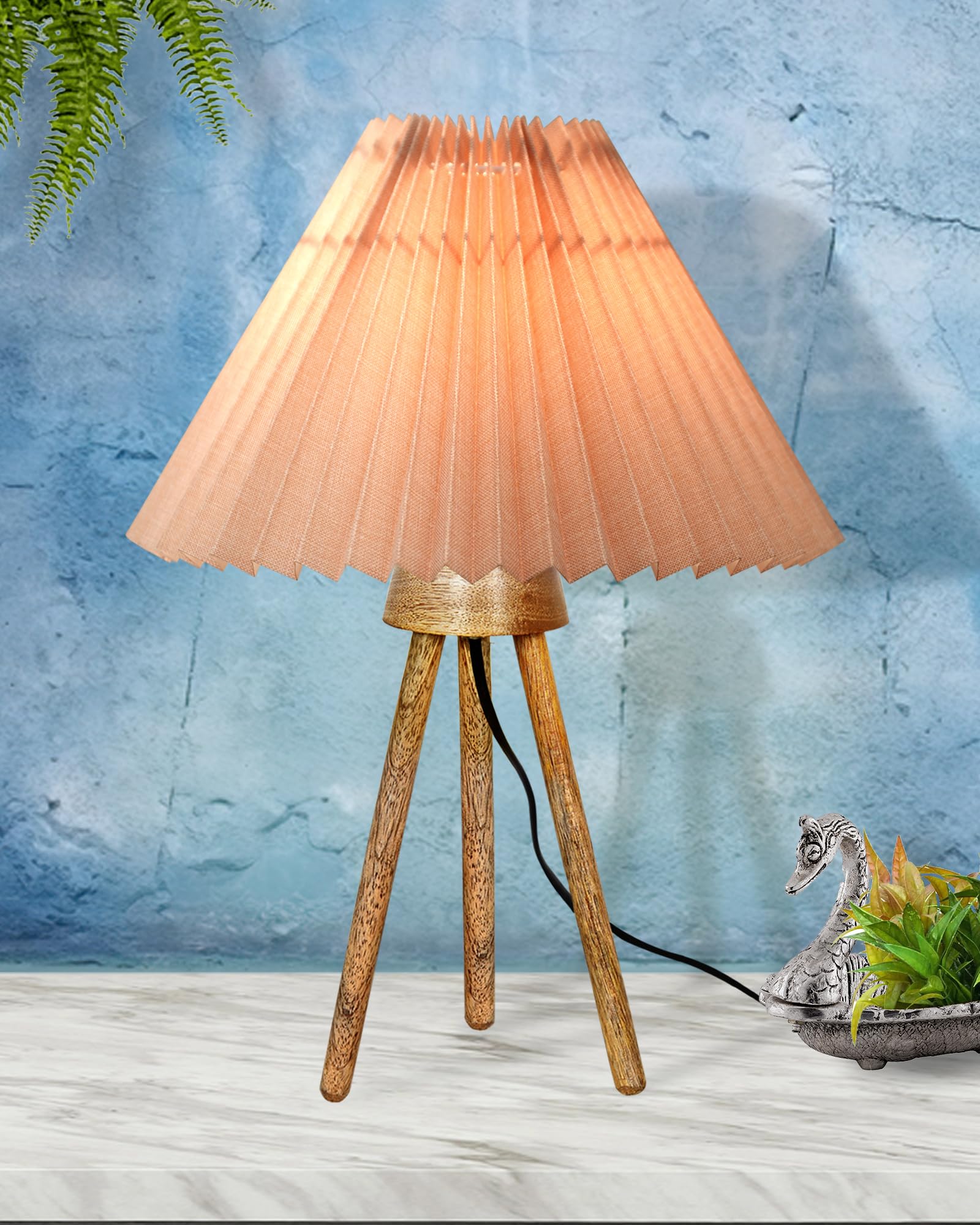 Homesake® Wood Tripod Small Table Lamps, Rustic Antique Dimmable Bedside Lamp with Linen Beige Lampshade, Nightstand Lamp for Nursery, Bedroom, Kid Room, Living Room, Pleated (Off-White) (B0DGTRT6GC) Amazon Price History, Amazon Price Tracker