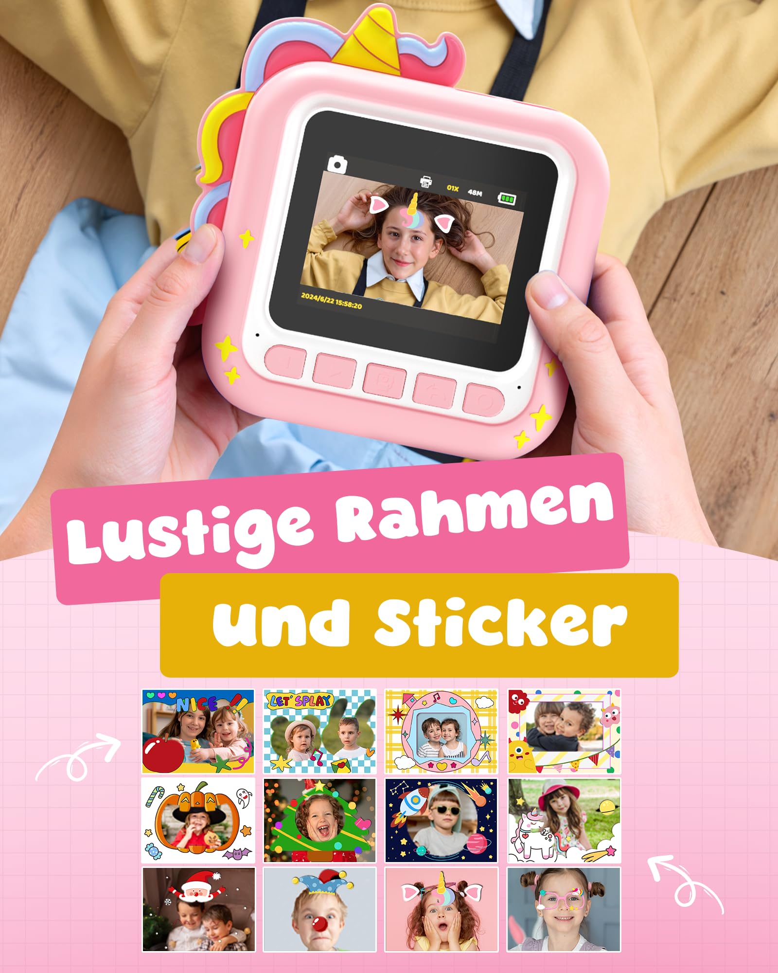 KOKODI Kinderkamera Sofortbildkamera 3-12 Jungen Mädchen(Rosa)