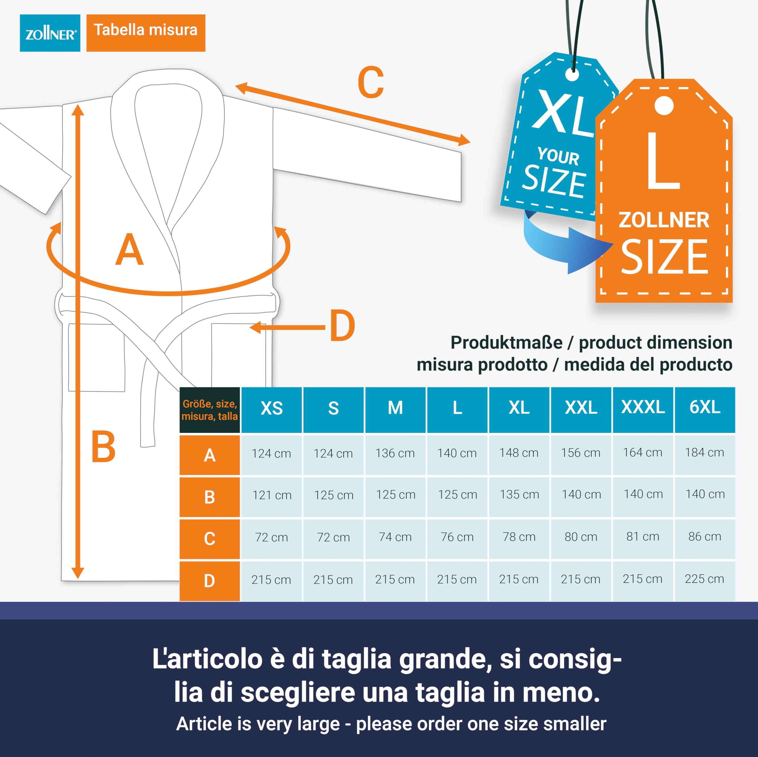 ZOLLNER Accappatoio - soffice e assorbente - Unisex - da misura S a XXL - esterno poliestere e interno cotone misto - lavabile - qualità alberghiera - Certificato OEKO TEX (R), 142