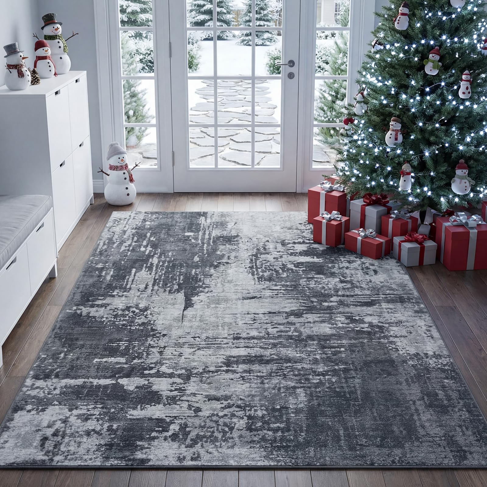 Merelax 3x5 Washable Entryway Area Rug, Grey Small Area Rugs for Living Room Bedroom Kitchen, Boho Abstract Office Rug, Soft Modern Non Slip Low Pile