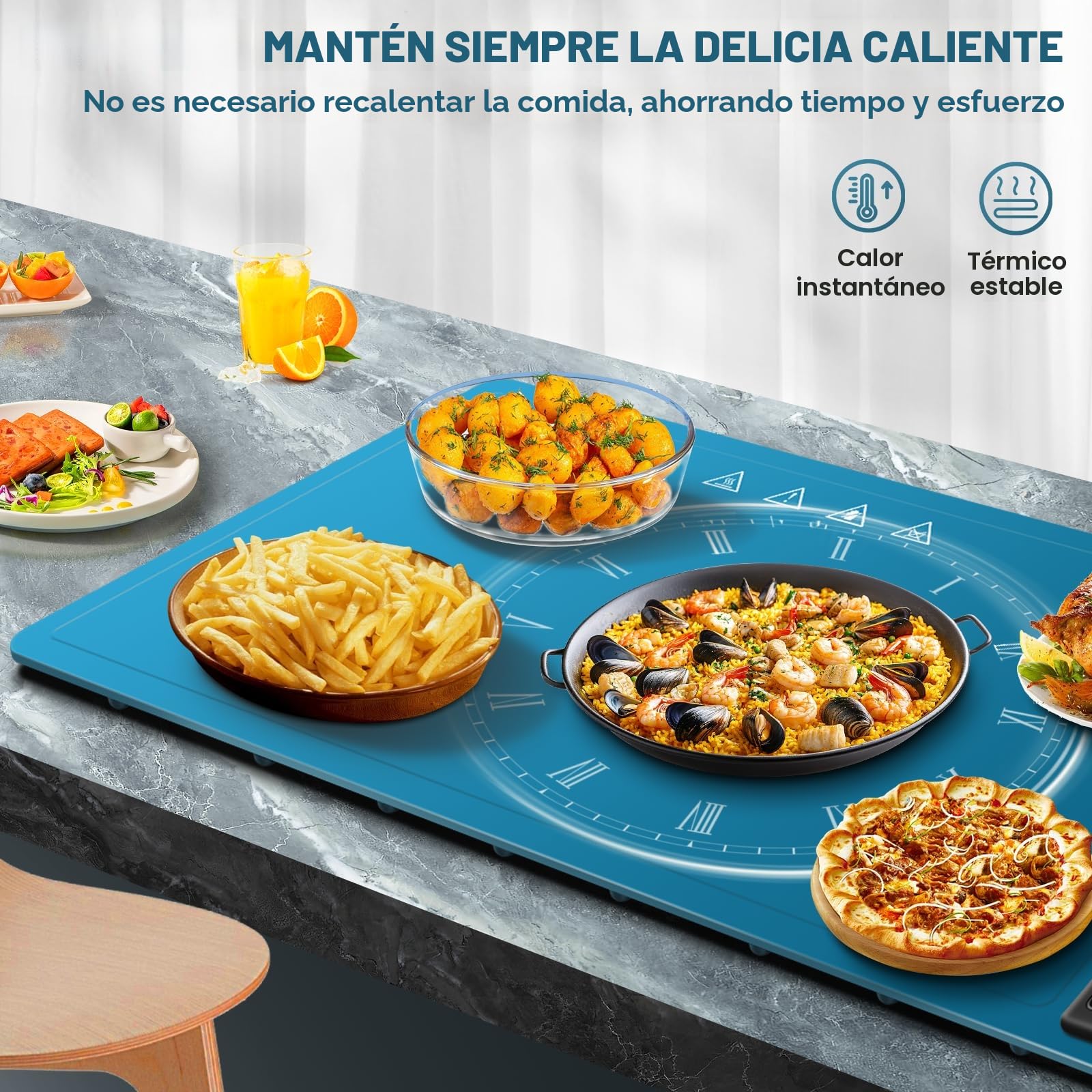 KingSom Bandeja de Calentamiento Eléctrico, Calentador Alimentos Portatil Silicona Plegabl Placa Calentadora con 60-100℃ Ajustes de Temperatura, Calentador de Comida para Bufés con 2 Alfombrillas