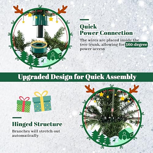 Miniatura 5 de GOFLAME Árbol de Navidad artificial preiluminado de 7 pies, árbol de Navidad con bisagras con 500 luces LED, 2489 puntas de rama, conector de