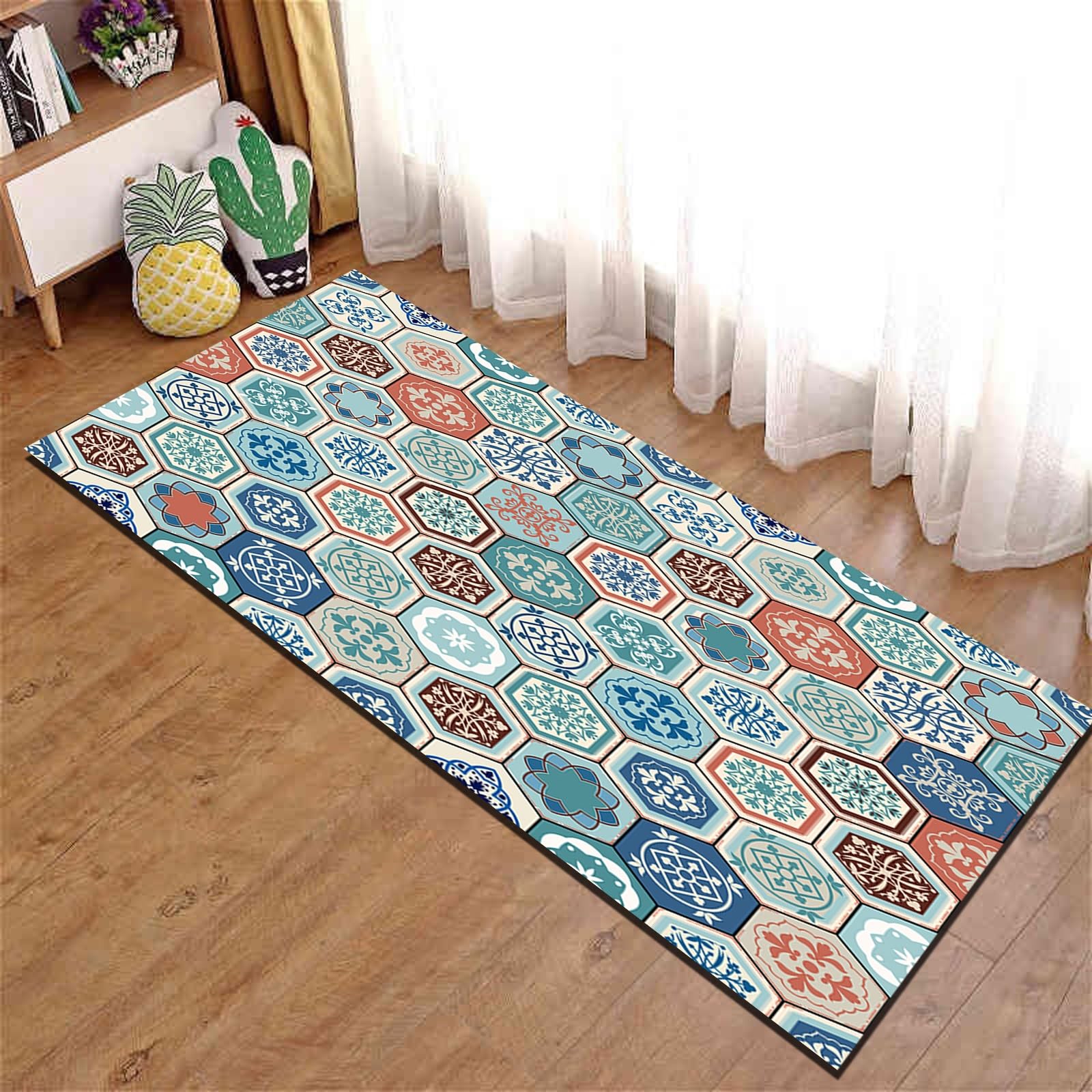 DTUQYX Tapijtloper voor gang, keuken, antislip, 70 x 400 cm, polyester, wasbaar en duurzaam, vloerkleed met patroon voor de gang, keuken, slaapkamer, woonkamer, kantoor en eetkamer, aanpasbare