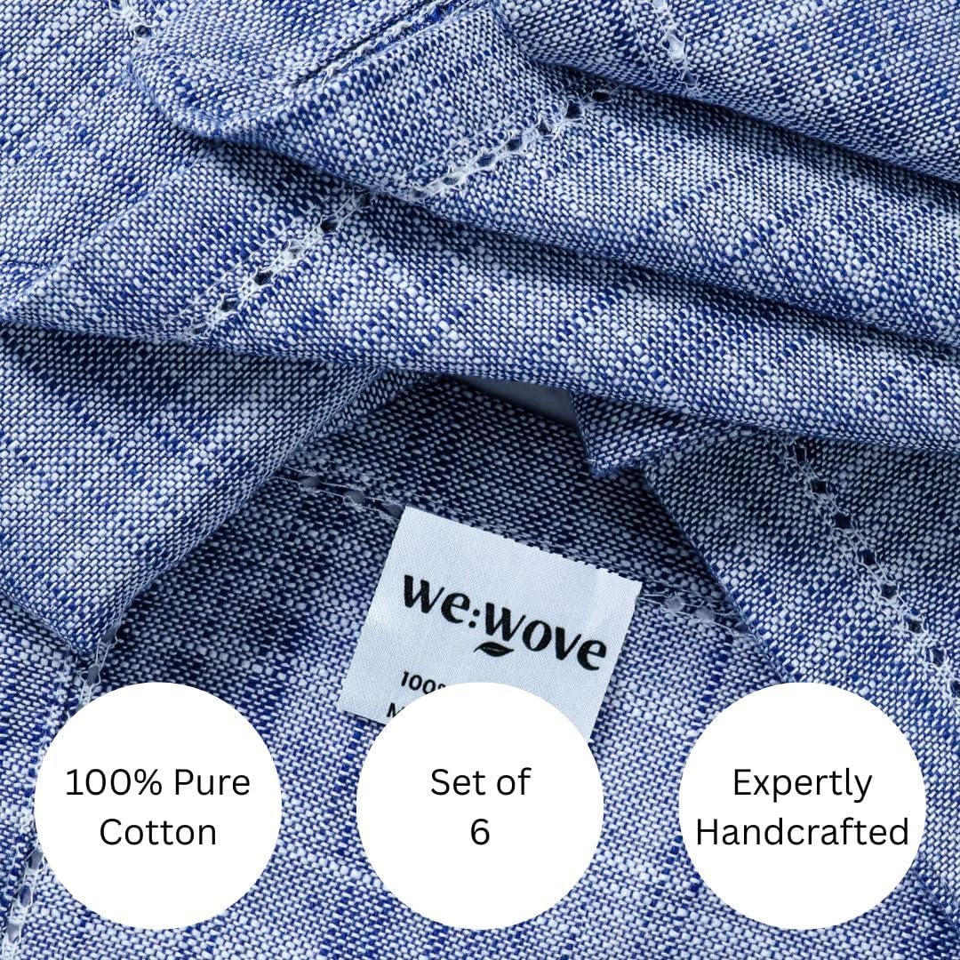WeWove 100% Cotton Dinner Napkins Set of 6 - Soft Durable Washable Reusable - Ideal for Farmhouse Parties Wedding Christmas Easter - Perfect Everyday Use Slub Textured Cloth Napkins 18x18 inch Blue