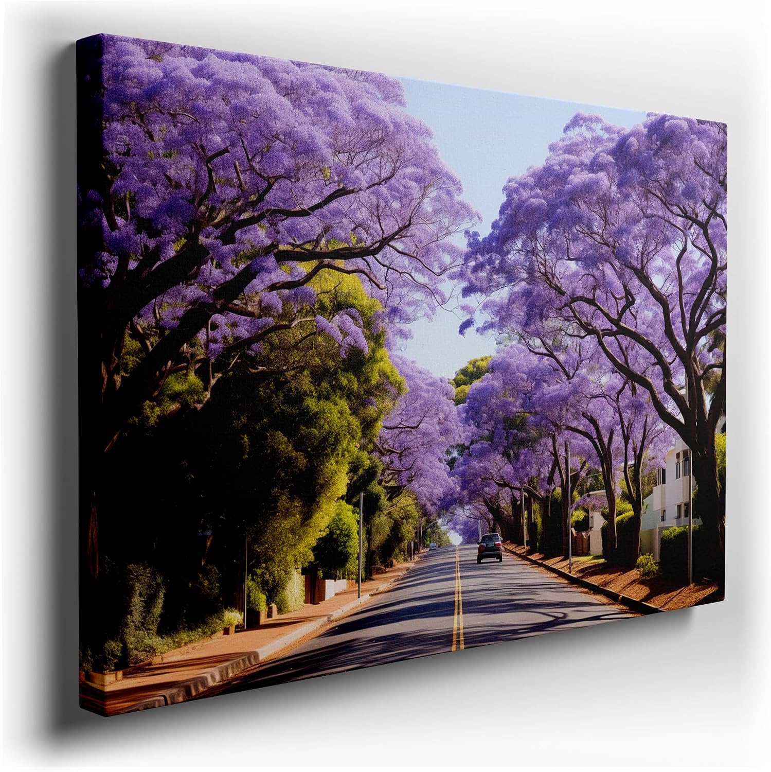Canvas for Living room. Whispers of Purple Serenity: An Idyllic Jacaranda-Lined Street Unveiled, 27 x 18 inch Canvas Wall Art - Retro Home Decor - 69x46 cm (27x18 inch)