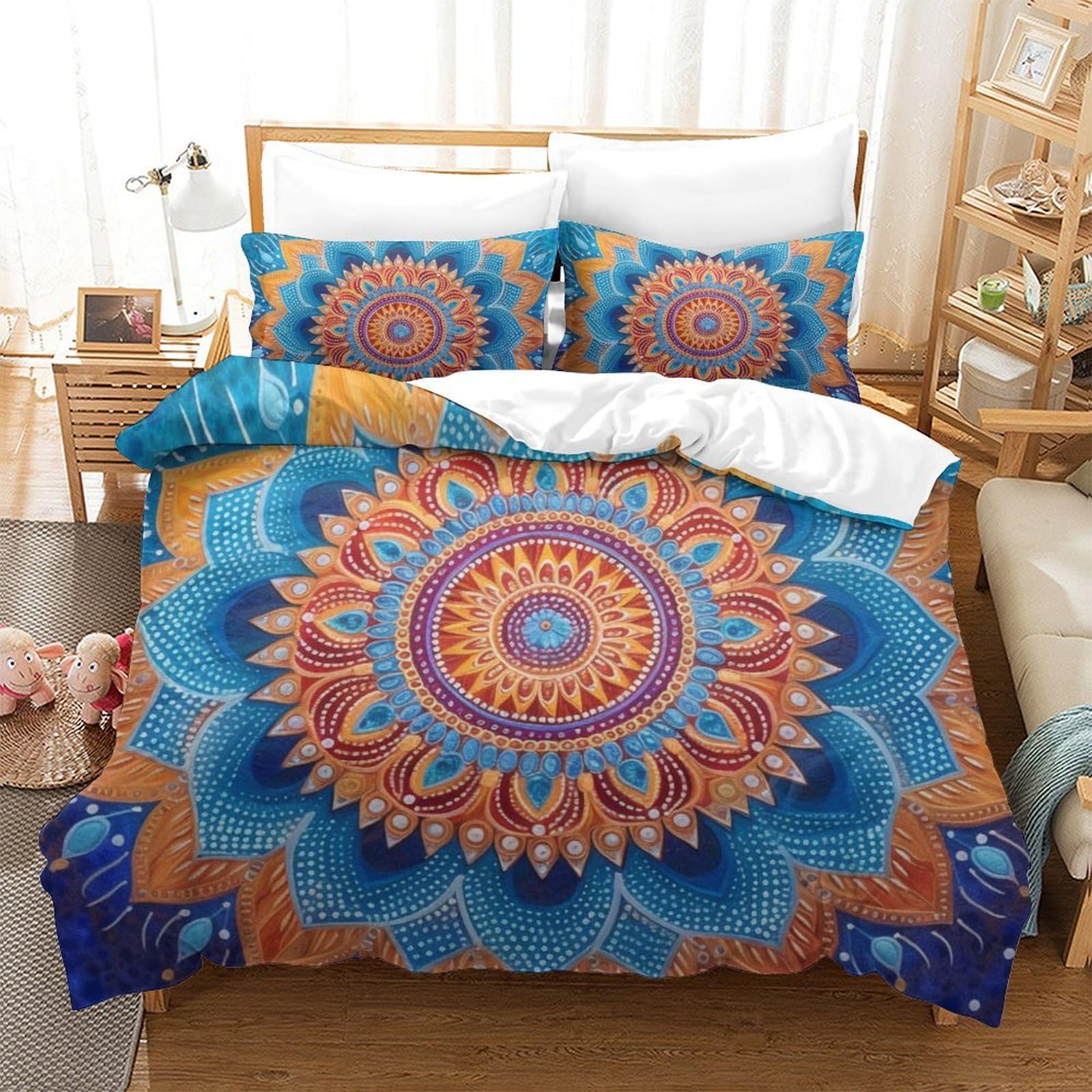 Housse de couette microfibre 260x220 fleurs 3D avec 2 taies d'oreiller pour grand lit king