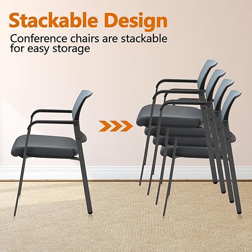 Miniatura 7 de CLATINA Sillas apilables con reposabrazos y respaldo de malla con asiento de tela tapizada y soporte lumbar ergonómico para oficina, escuela,