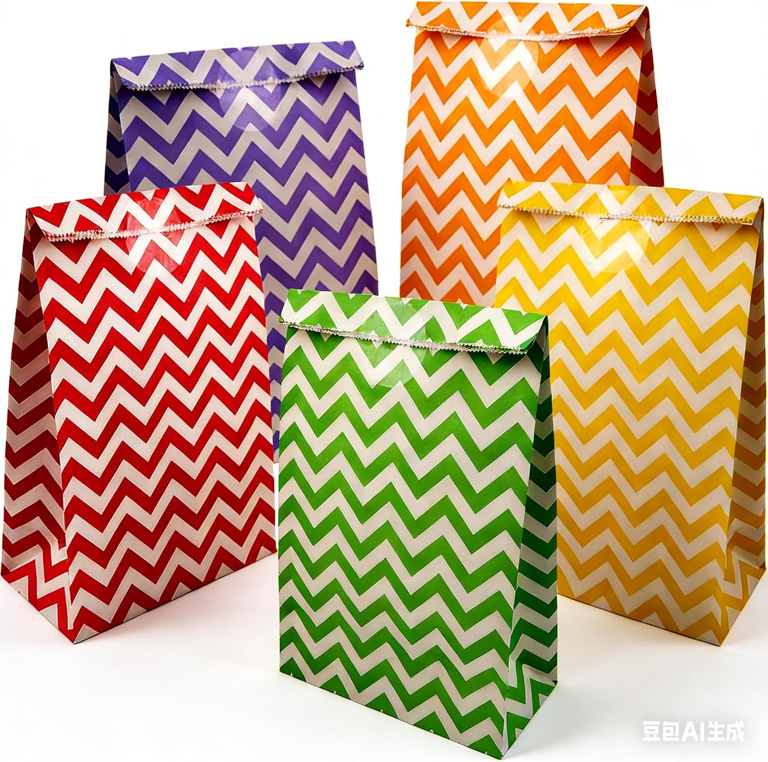 15-Pack Gift Bags with Clear Stickers - Multi-Color Wave Pot Paper Party Favor Bags for Goodies - 8.6" x 5.5'' Candy Treat Pouches for Birthday, Wedding, Baby Shower, Christmas & New Year Gifts