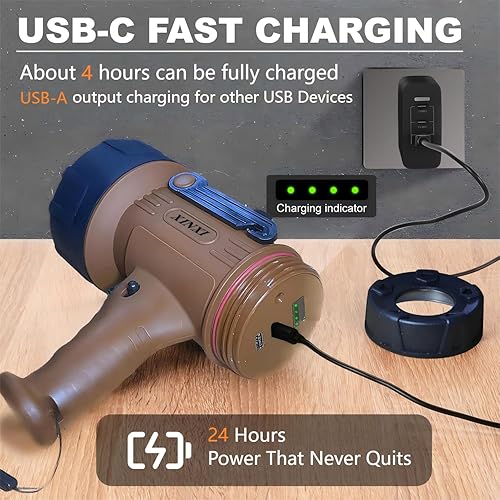 Miniatura 7 de XINXI Foco recargable de 1,000,000 lúmenes con luz de inundación COB, linterna foco impermeable IP67, luz de mano de larga duración con filtro rojo,