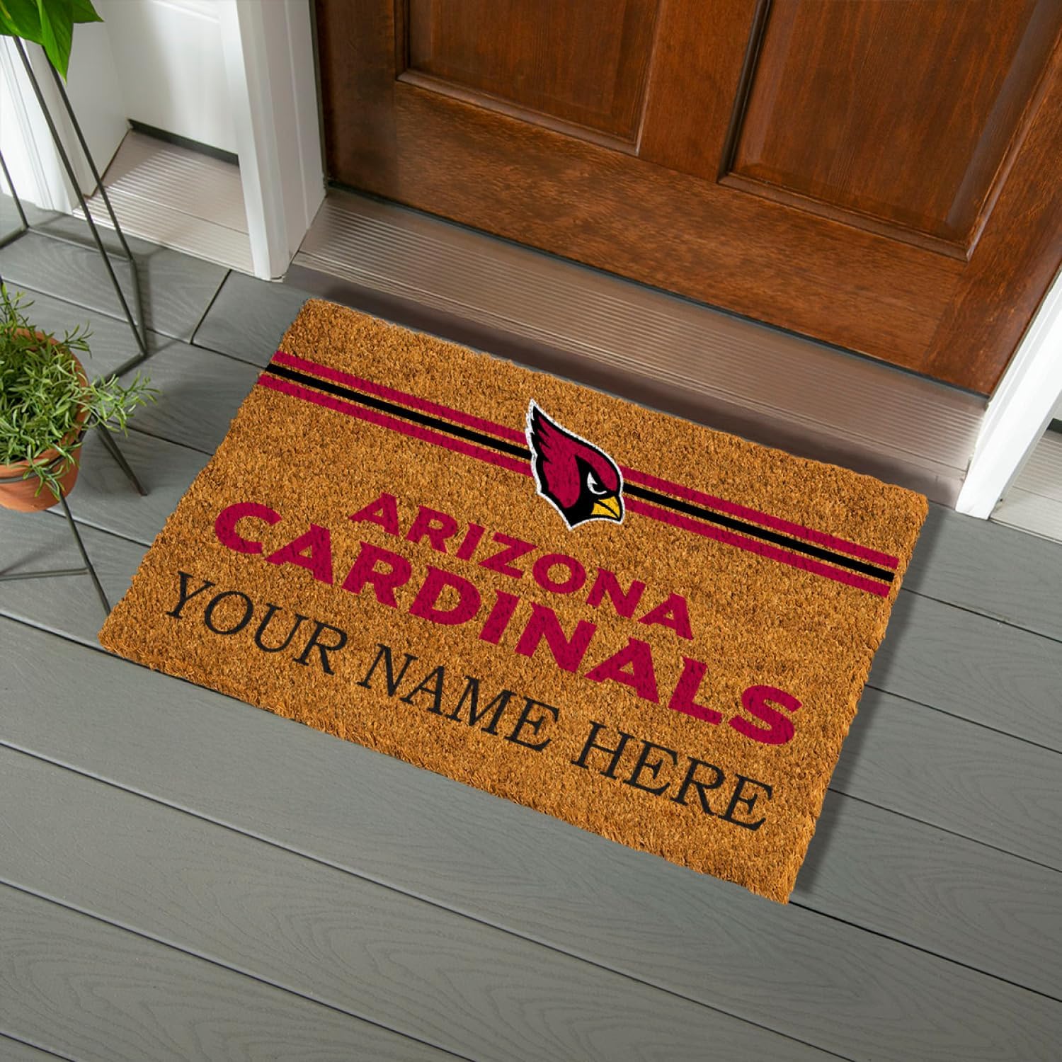Team Sports America NFL Arizona Cardinals Personalized Coir Door Mat, 18 x 30 Inches Custom Name Doormat with Non Slip Back, Front Door Welcome Mats