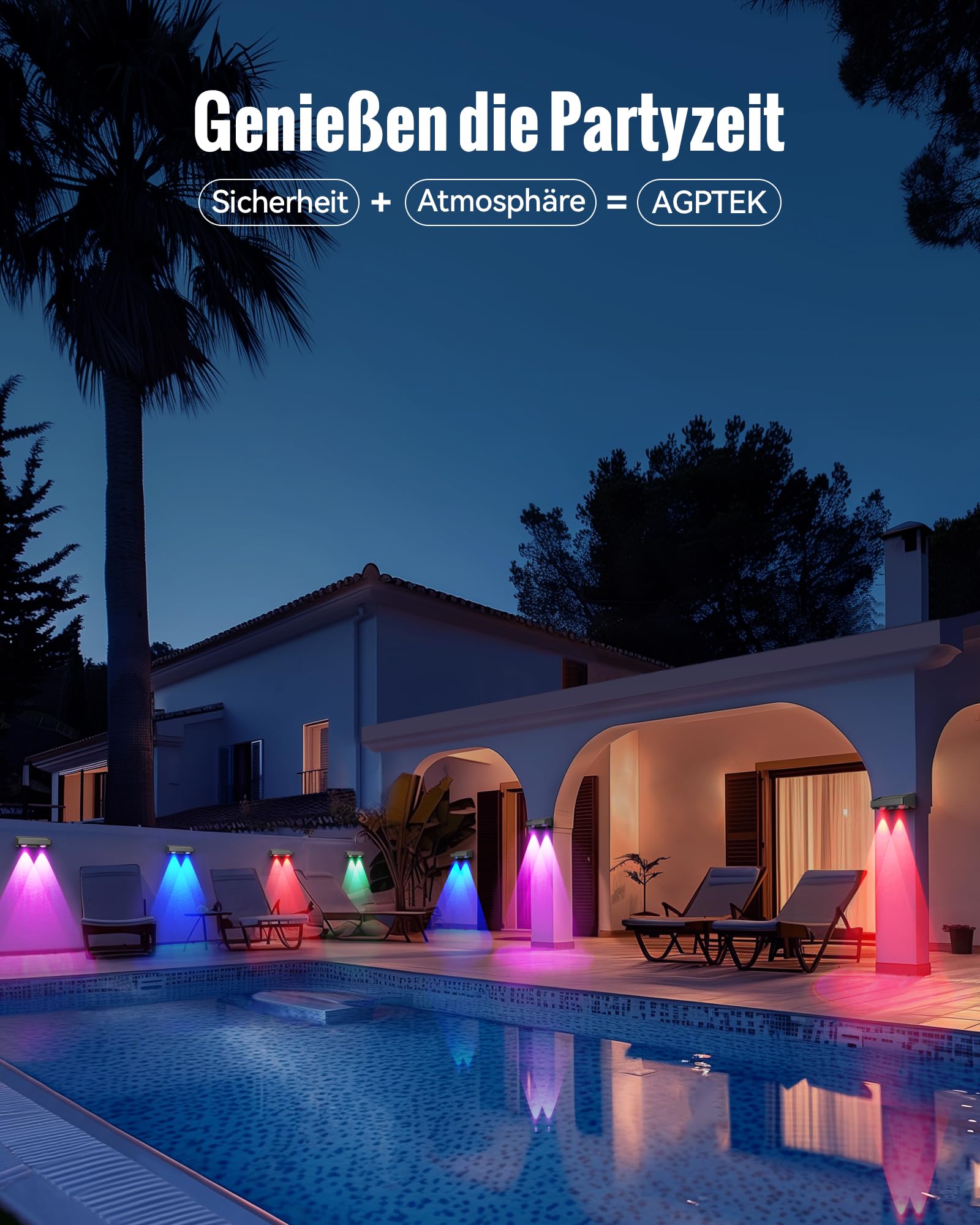 AGPTEK Solarlampen für Außen Wand Zaun Solarleuchten, 5 Modi, 8 Farbe & RGB | Wandleuchte Solarleuchten für Zaun, Terrasse, Balkon, Garten, Wand, Garage, IP65 Wasserdicht, Warmweiß, 8 Stück