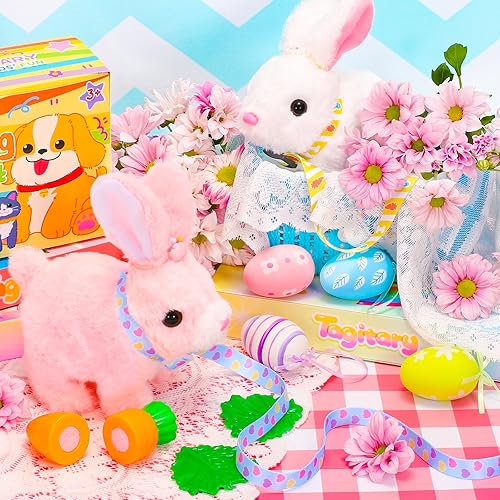 Miniatura 2 de Tagitary Juguetes de peluche de conejito para niños con sonidos, pueden caminar, mover las orejas, contraer la boca y la nariz, juguetes
