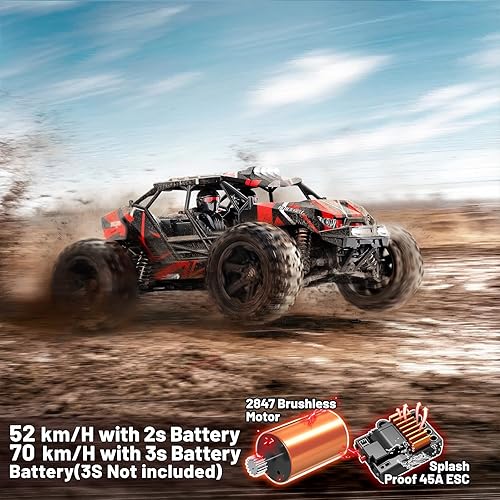 Miniatura 2 de Autos RC 114 sin escobillas para adultos y niños, marco completo de jaula enrollable, 4WD Fast Max 42 mph, camiones RC de control remoto para
