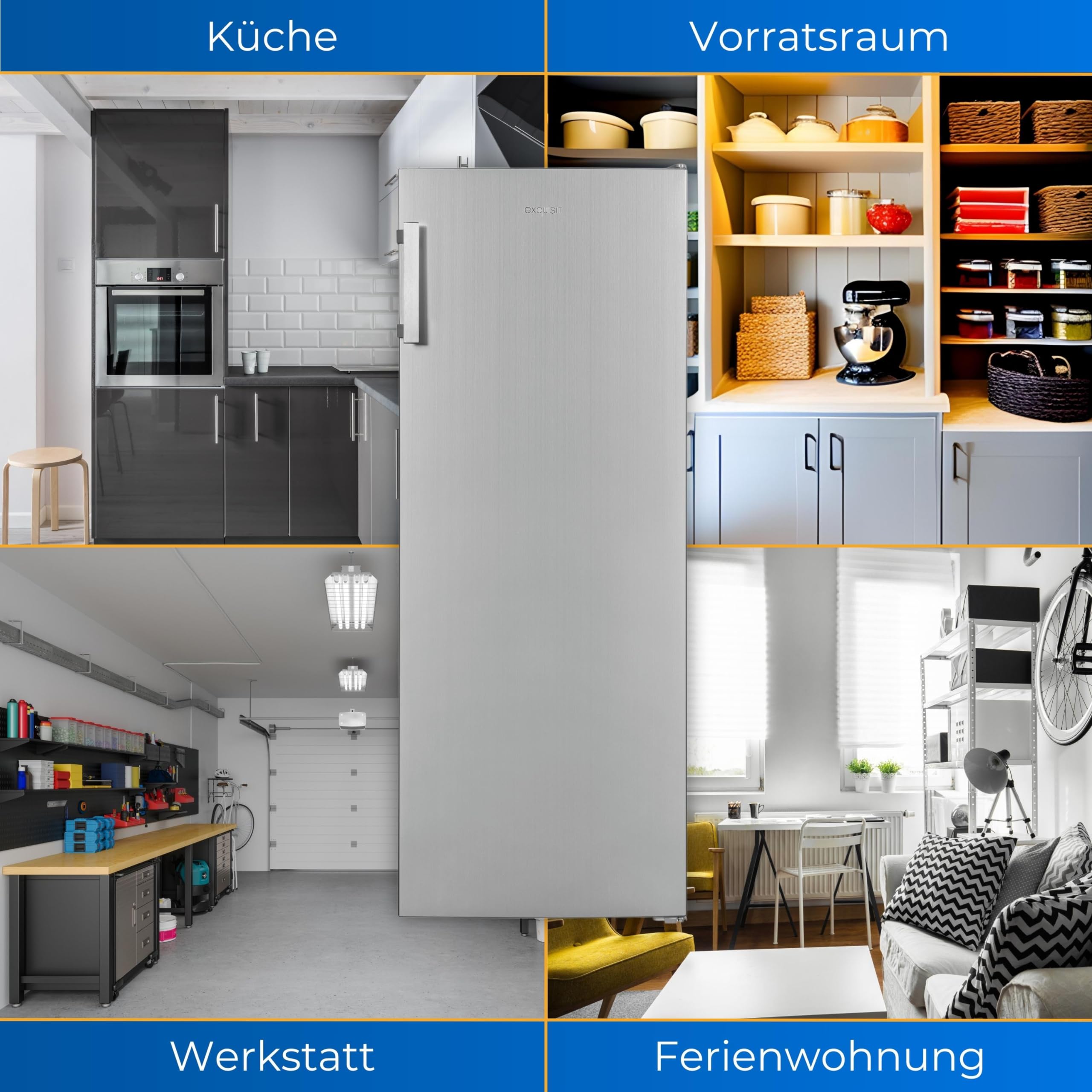 Exquisit GS231-NF-H-040C Gefrierschrank NoFrost 161 L Inox | Tiefkühlschrank mit Schnellgefrierfunktion, wechselbarem Türanschlag & Energieklasse C