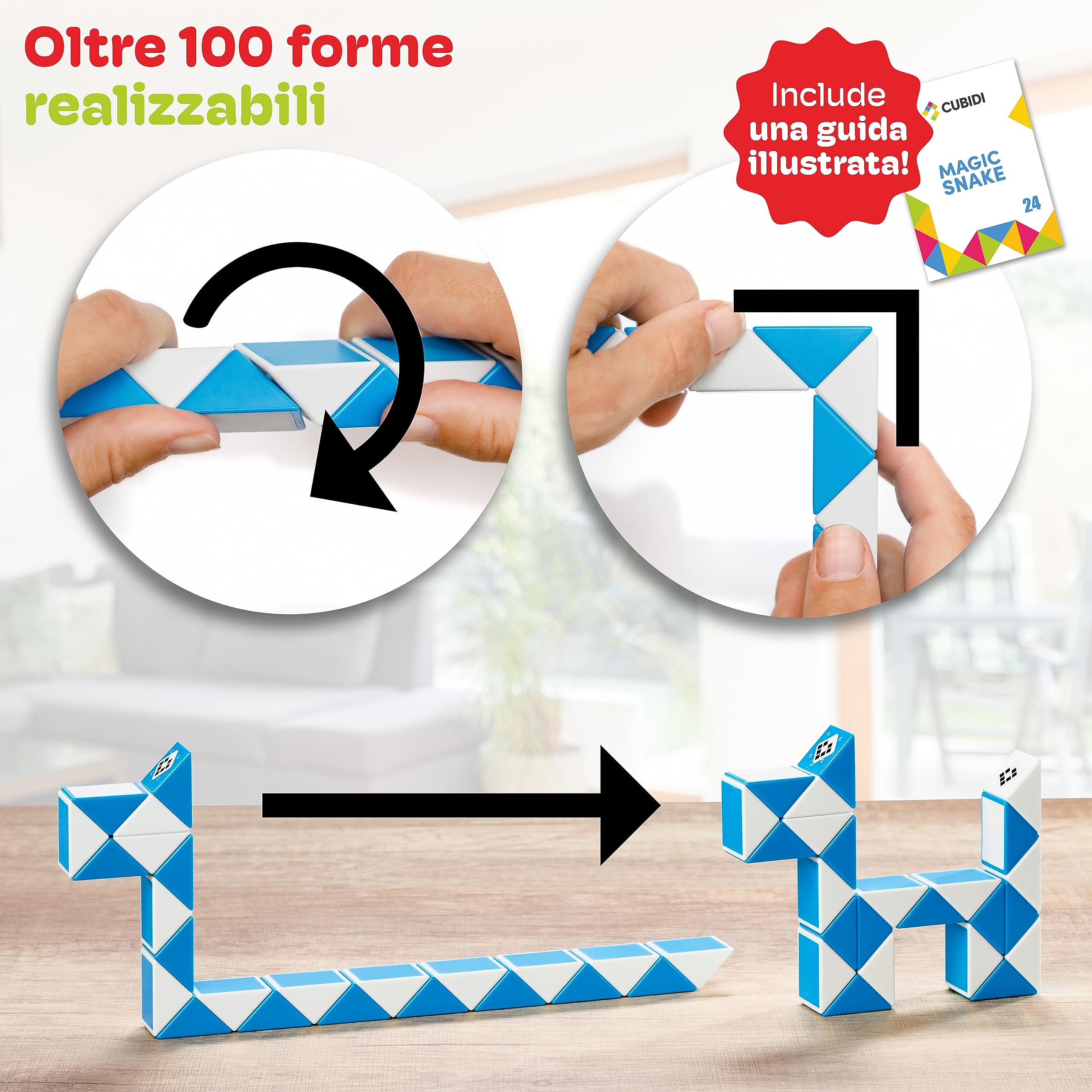 CUBIDI® Mini Serpenti Magici Puzzle – Gadget Regalo di Compleanno bambini, Regalini Festa Bambini – Serpente Giocattolo, Gioco Rompicapo Bambini e Adulti, Magic Snake - 24 Blocchi (Arancio)