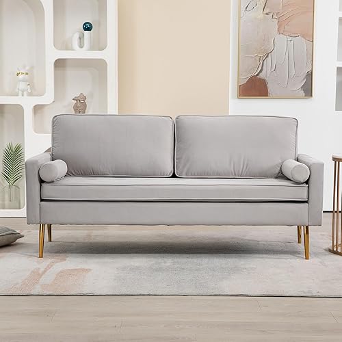 Miniatura 4 de Sofá de terciopelo gris, sofá pequeño, sofá moderno de mediados de siglo, sofás de dos plazas para sala de estar, 67 pulgadas