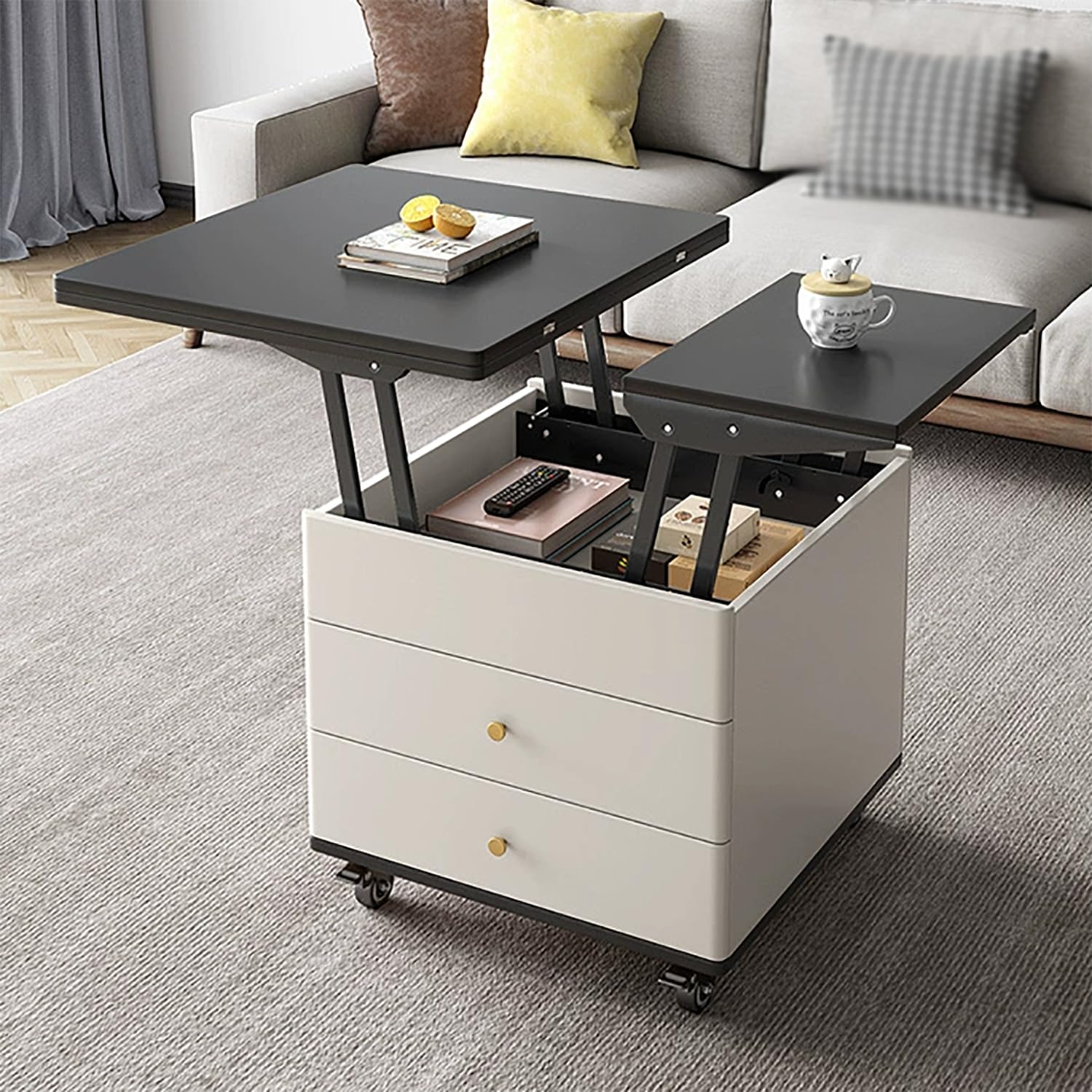 FAXIOAWA Tavolino da caffè con Piano sollevabile, Tavolo da Soggiorno Multifunzionale 3 in 1, con Scomparto Nascosto, Tavolo Rettangolare terminale con Spazio di archiviazione, 60 * 60 * 56 cm
