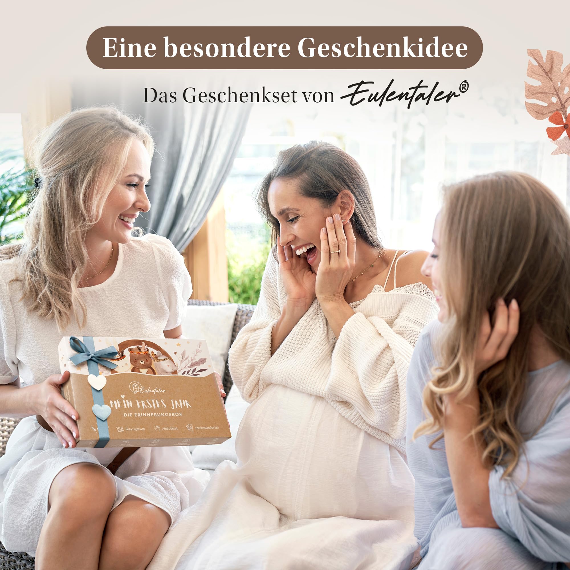 EULENTALER® 3in1 Babyalbum Set: Babytagebuch „Mein erstes Jahr“ + Meilensteinkarten + Abdruckset + Box - Geschenk zur Geburt für Junge & Mädchen