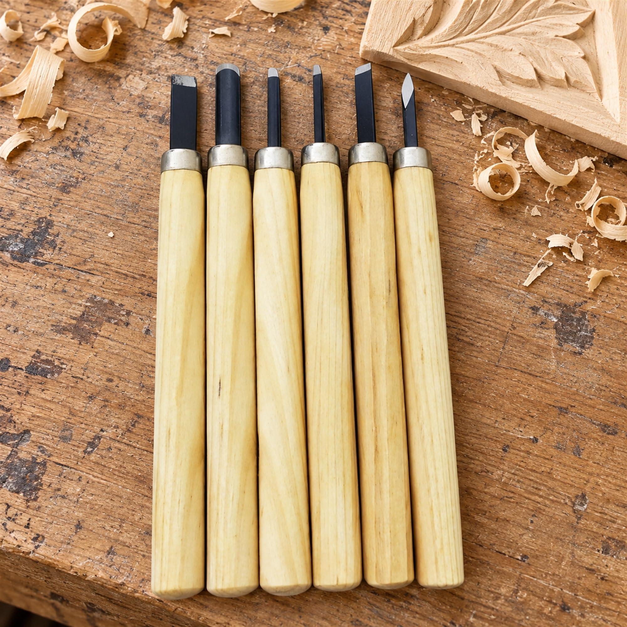Wood Carving Chisel Set with Manganese Steel Blades and Wood Handles for Sculpture, Furniture Crafts and DIY Projects