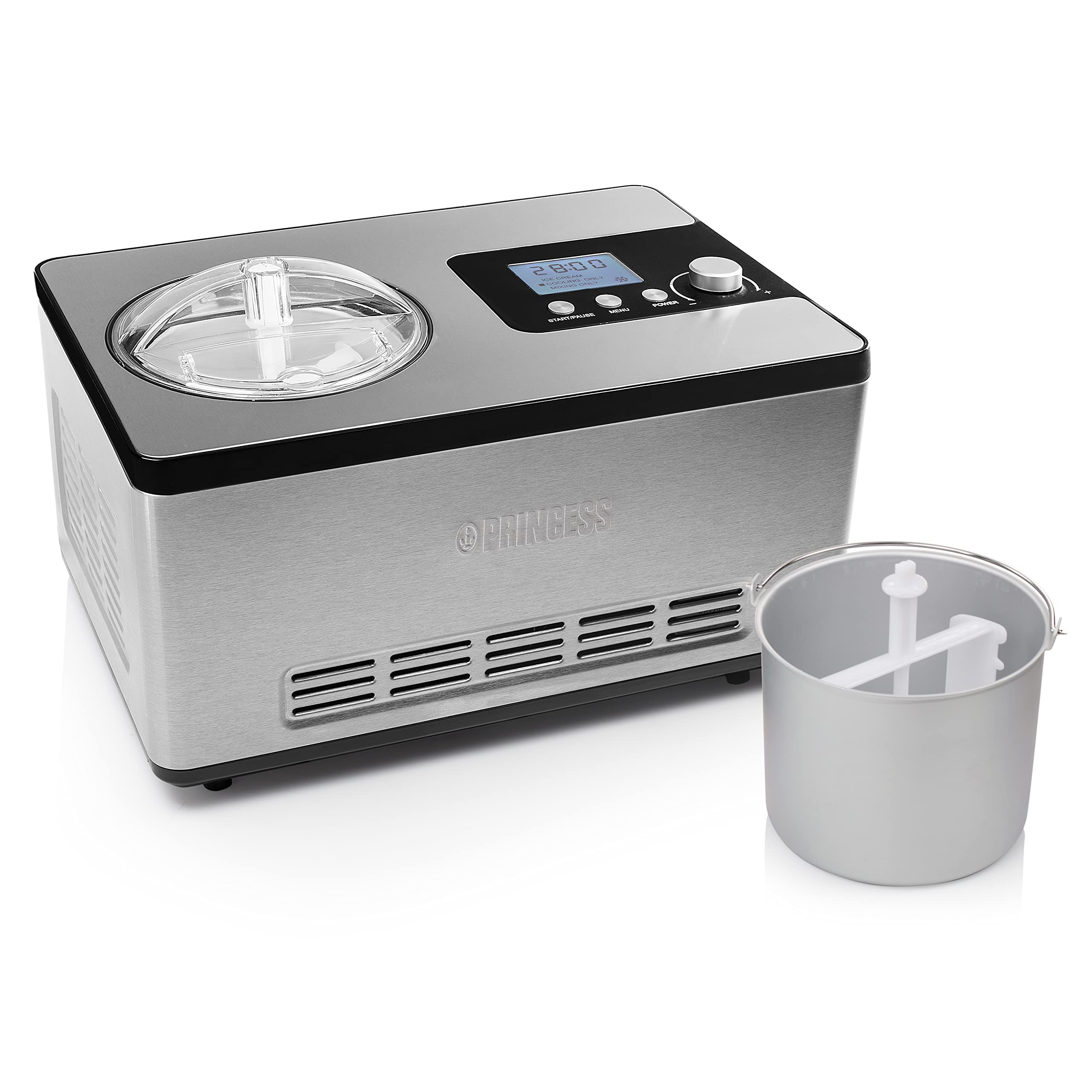 Princess Macchina per Il Gelato Deluxe, 180 W, Acciaio Inossidabile, Grigio