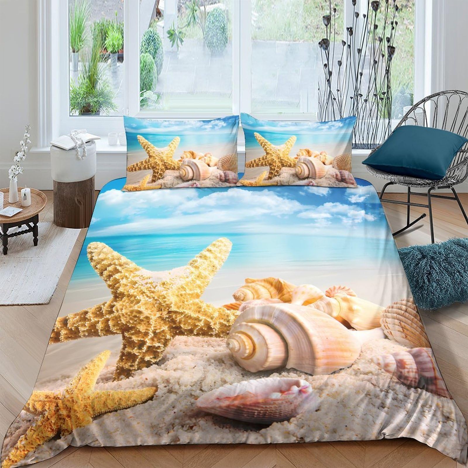 Ctjqhvkz Style-6 3D Printed Beach Starfish Fitted Sheet Microfiber Soft Breathable Seashell Mattress Cover For Bedroom Guest Room Decor Single（135X200cm）