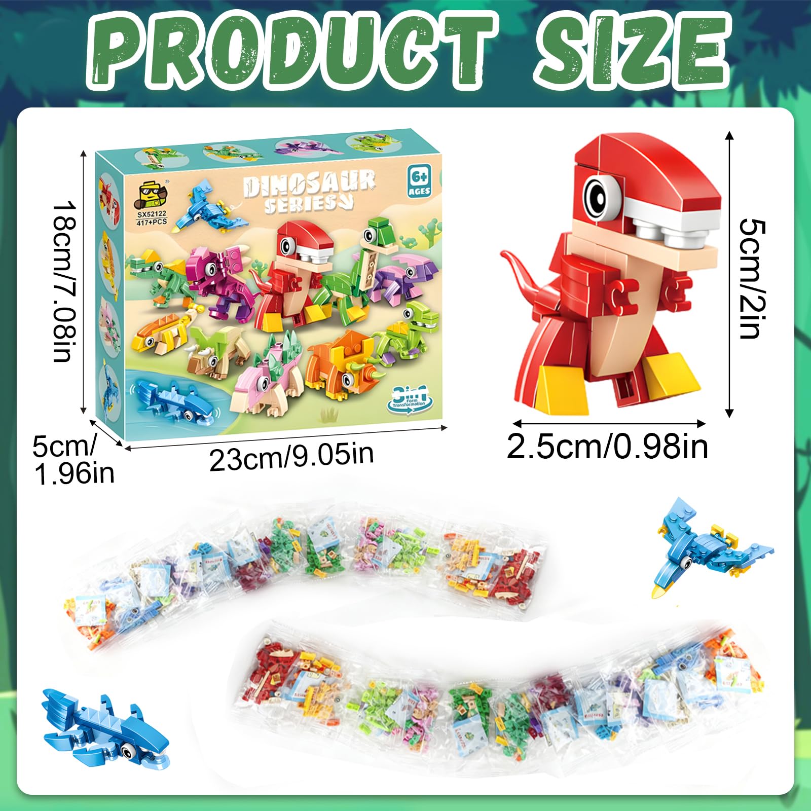 HA BIN Set Mini Blocchi Dinosauro – Giocattolo Creativo per Bambini 4-12 Anni, Regalo Compleanno, Natale e Pasqua, Attività Educativa e Costruzione