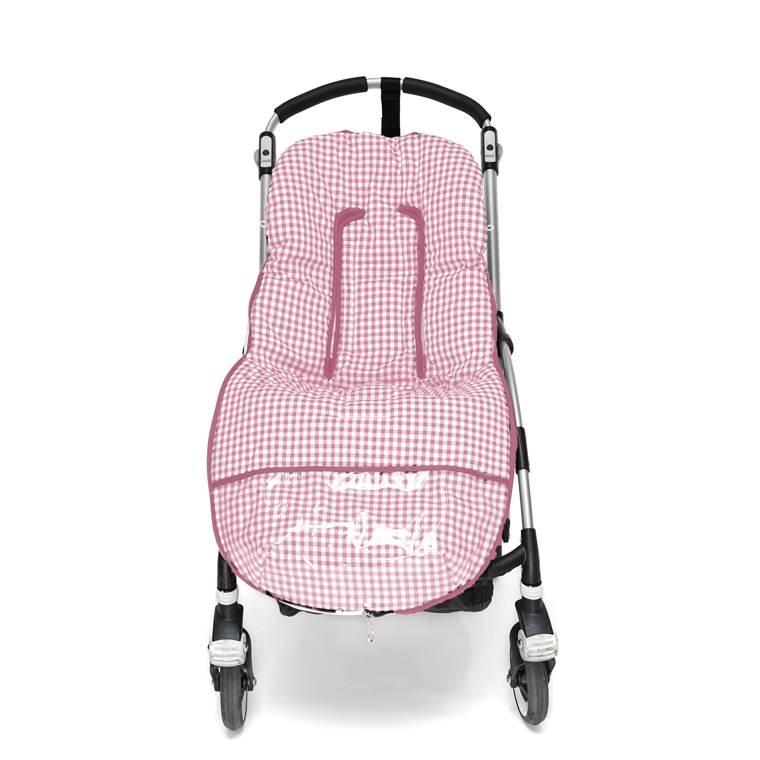 Conjunto de Saco Silla de paseo Universal + Bolso Panera Personalizada – Conjunto Saco Universal + Talega o bolsa para carrito bordada con nombre – Vichy Rosa maquillaje – Nenel