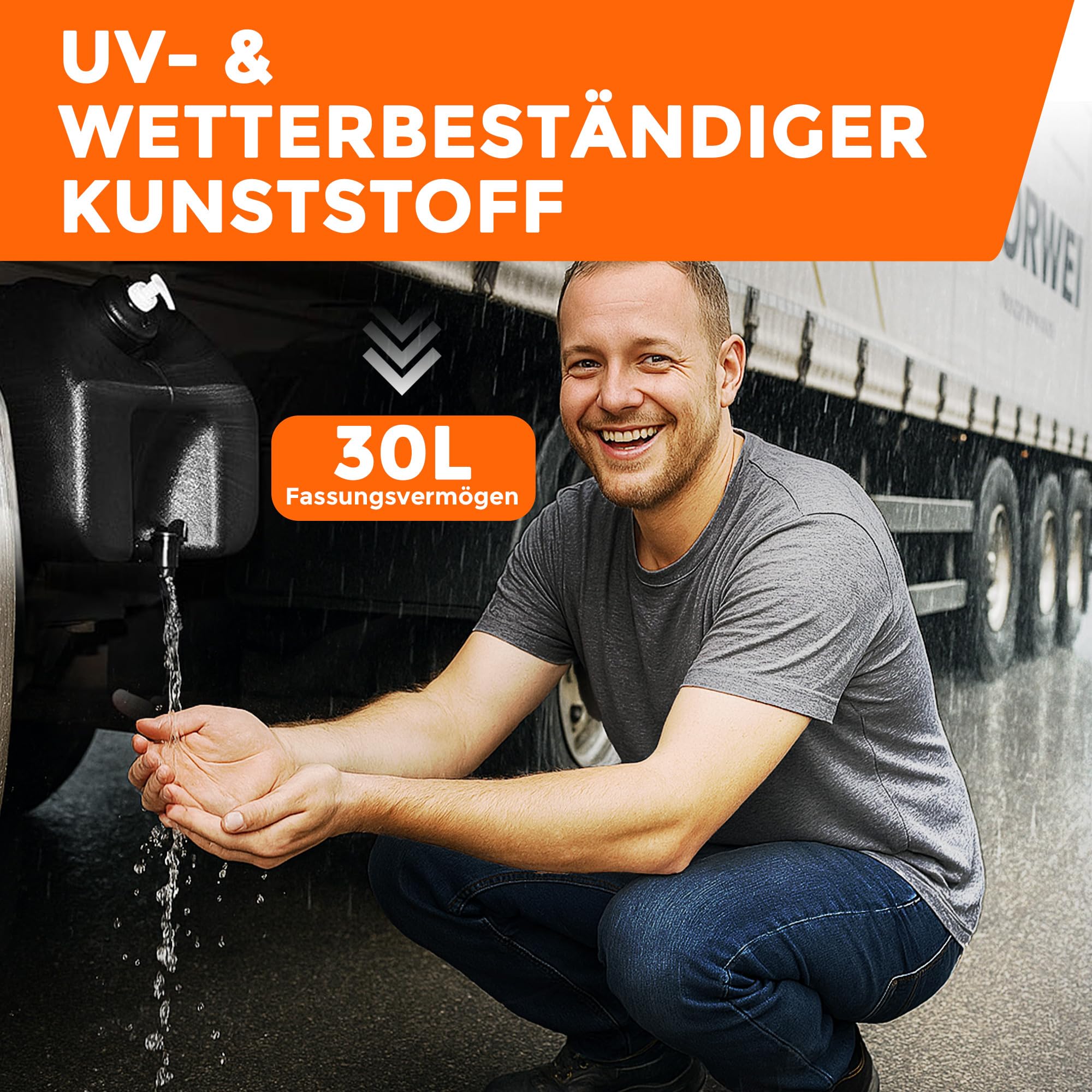 SAMETRUCK Wassertank 30 Liter Wasserbehälter + Halter Satz Pritsche Anhänger LKW Auflieger