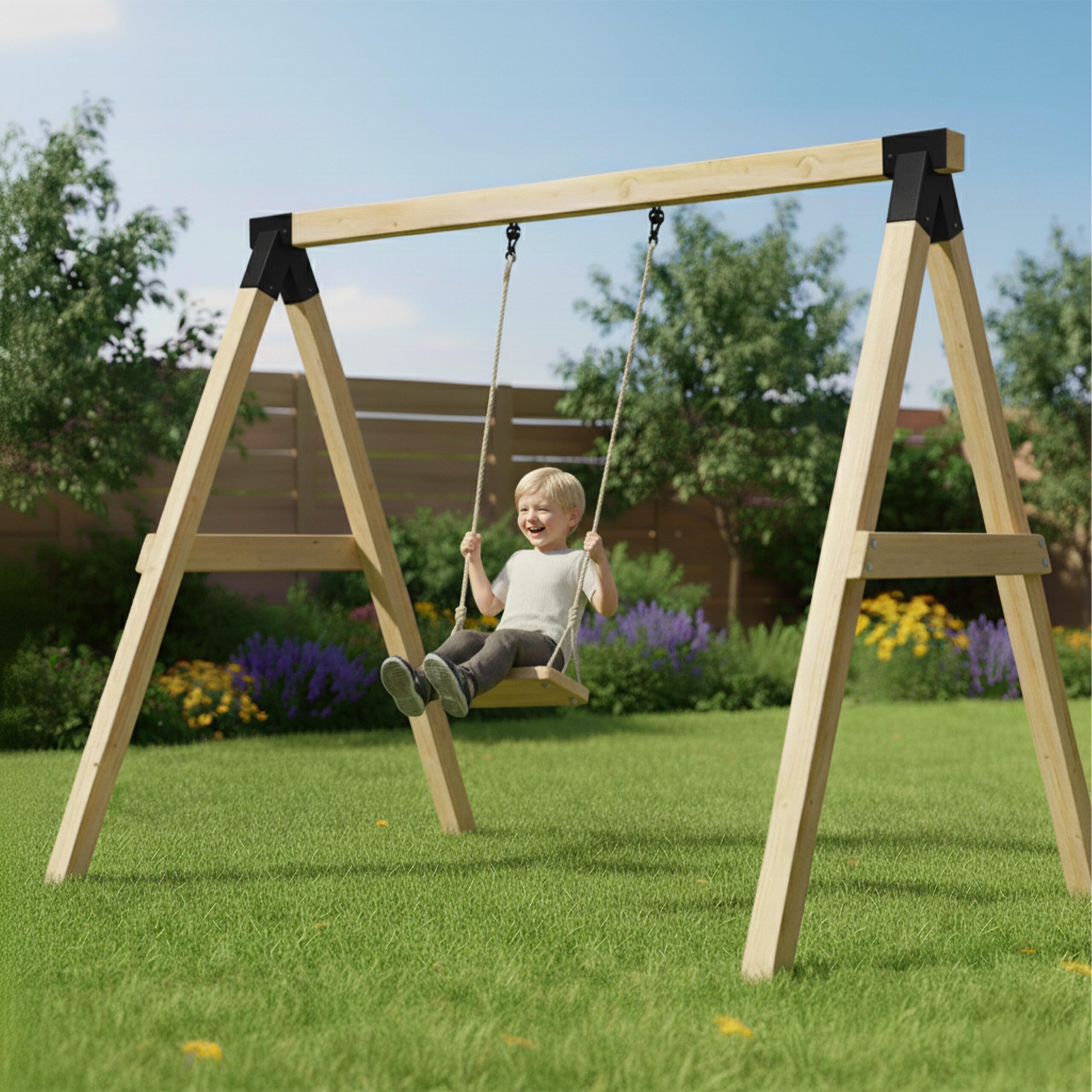 Relaxdays Conector para Columpio en A, 100°, para Madera 90x90 mm, Acero Recubierto, Negro, 19x27x19 cm