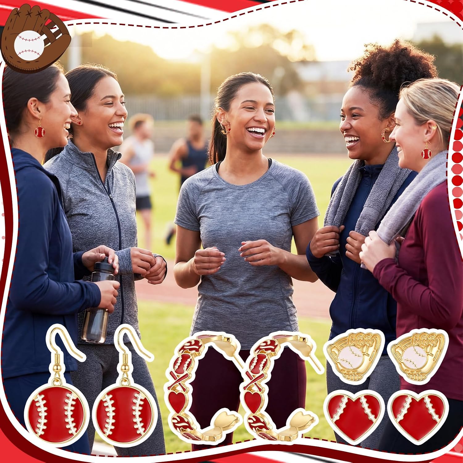 Quelay 4 Pairs Baseball Earrings for Women Baseball Charm Jewelry Accessories Sports Team Gifts for Party Favor