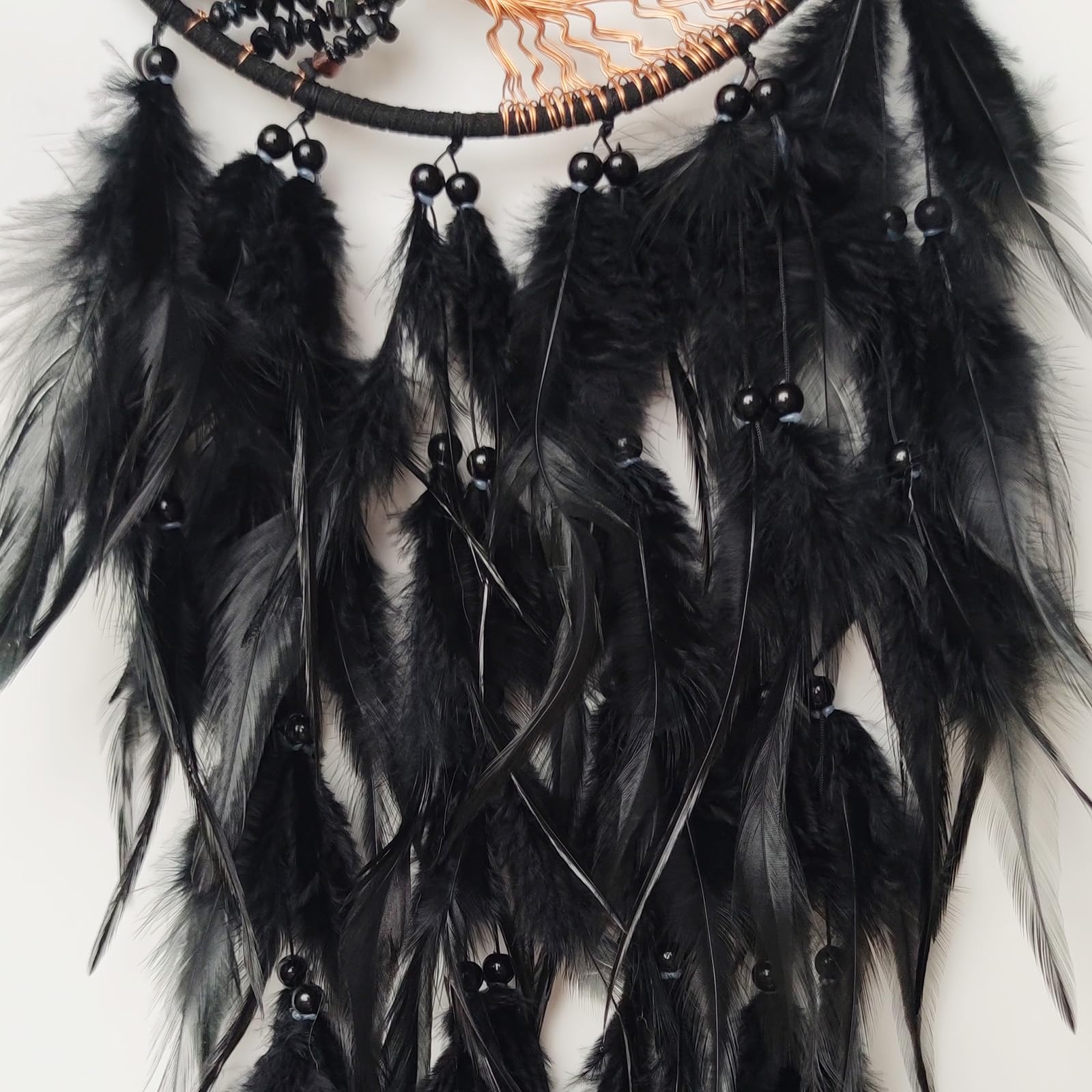 Donko Black Large Moon Dream Catcher Tree of Life Dream Catchers with Agate Pendant Handmade Feather Dreamcatcher Wall Hanging Ornament for Bedroom Living Room Home Decor - Image 4