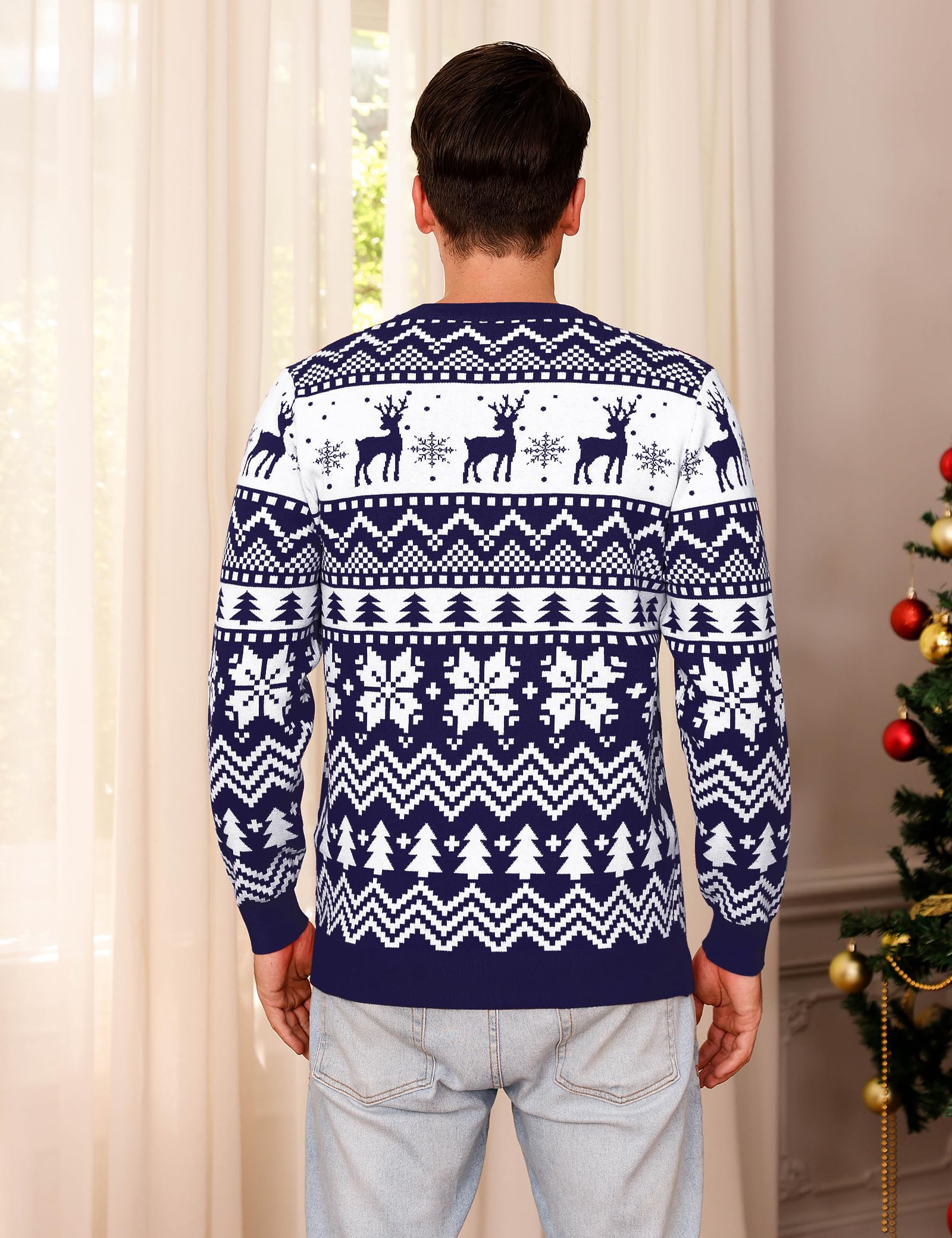 Aottori Weihnachtspullover Damen Herren Rundhals mit Rentier Schneeflocken | Christmas Sweater, Weihnachten Pullover, Weihnachtspulli Langarm, Unisex, Pärchen, Familie, Warm, Winter, Festlicher