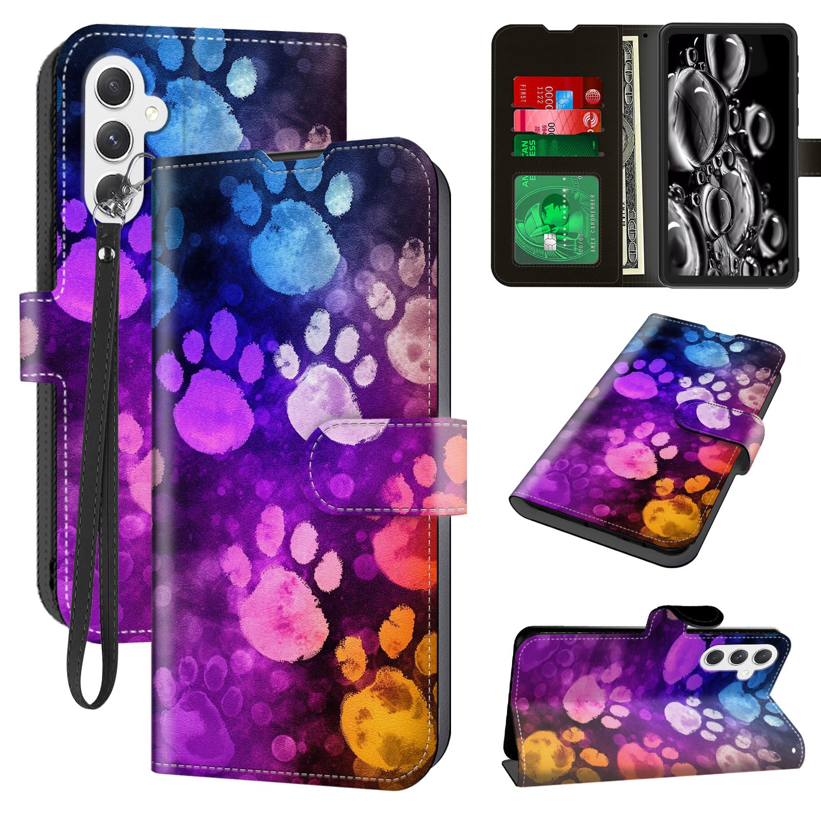 ACWDMKH for Samsung Galaxy S25 Case with Card Holder & Kickstand & Wrist Strap Wallet Flip Folio Leather Magnetic Protective Cover Shockproof Phone