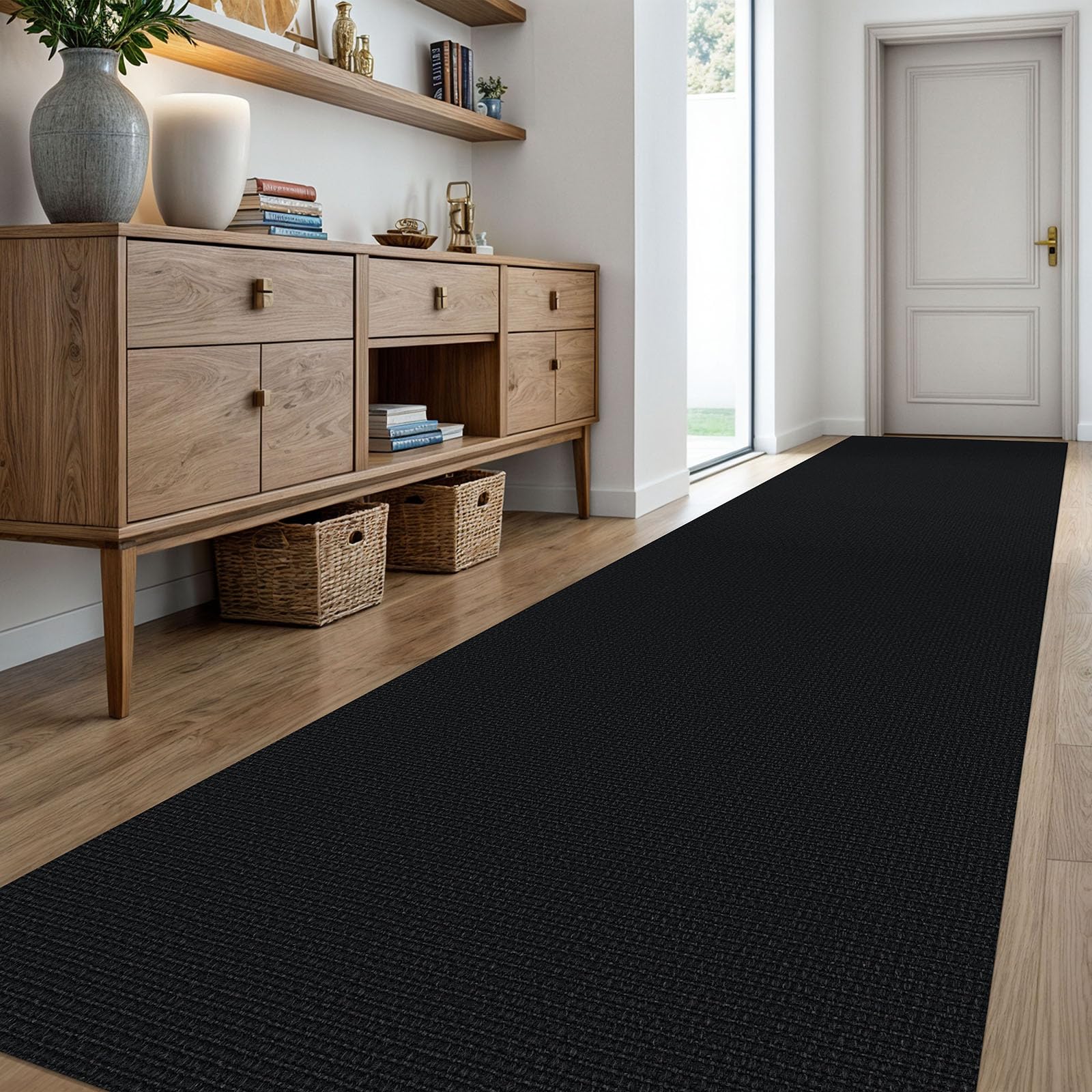 KOZYFLY 3x18 Long Runner Carpet, Woven Washable Non Slip Hallway Rug, Black — image 1