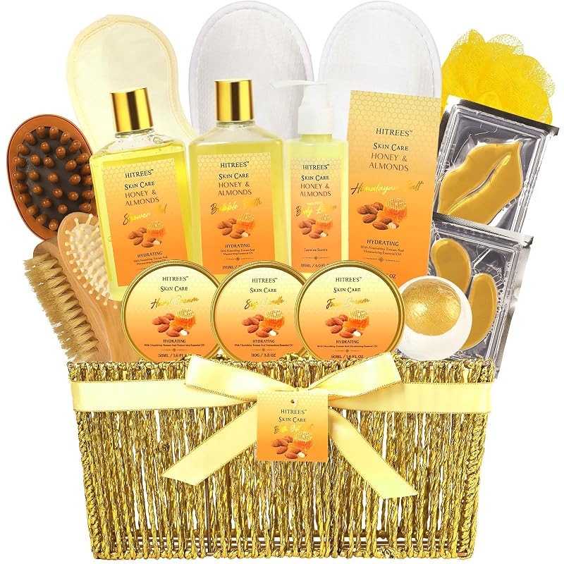 Kit de presente Hitrees com produtos de banho e cuidados corporais, fragrância de leite de amêndoas e mel, 18 peças