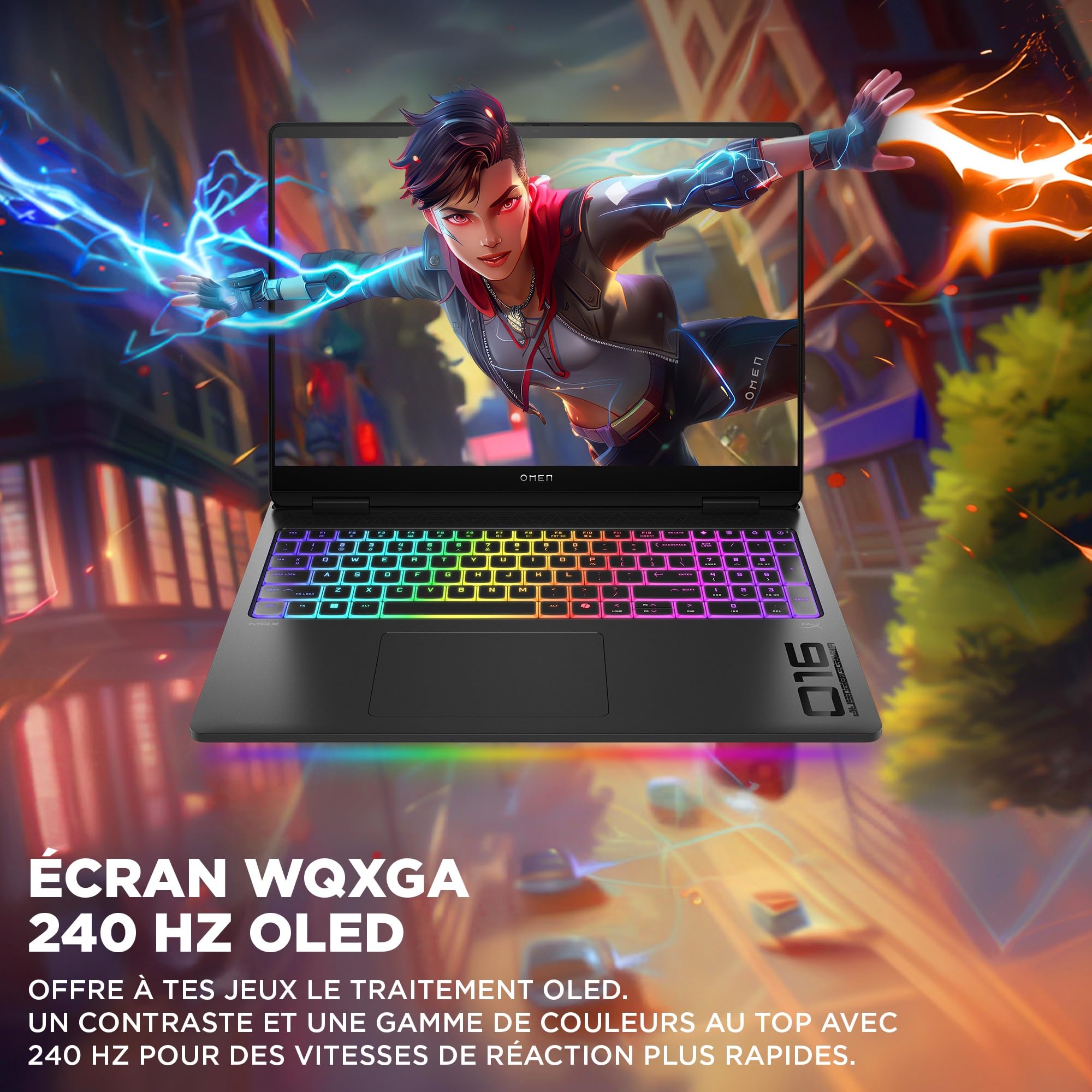 HP HyperX Omen 16-ah0005sf Ordinateur Portable Gaming 16" 2.5K OLED, PC Portable Gamer (Intel Core Ultra 9-275HX, RAM 32 Go, SSD 1024 Go, RTX 5080 16GB VRAM, Windows 11), Laptop Noir, AZERTY