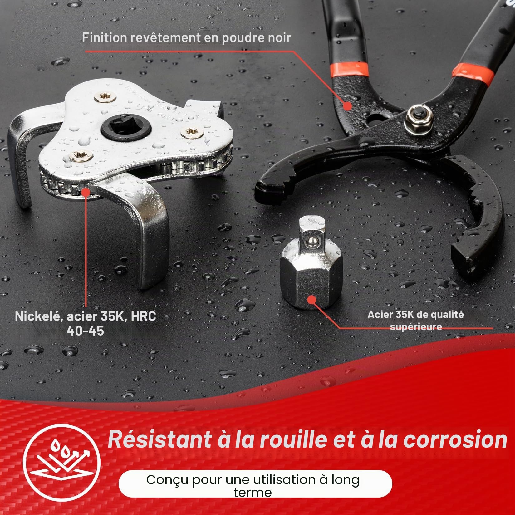 Shall Jeu de clés pour filtre à huile, pince à filtre à huile de 30,5 cm, outil à 3 mâchoires pour retirer la clé de filtre à huile réglable, filetage intérieur 1/2" vers filetage extérieur 3/8"