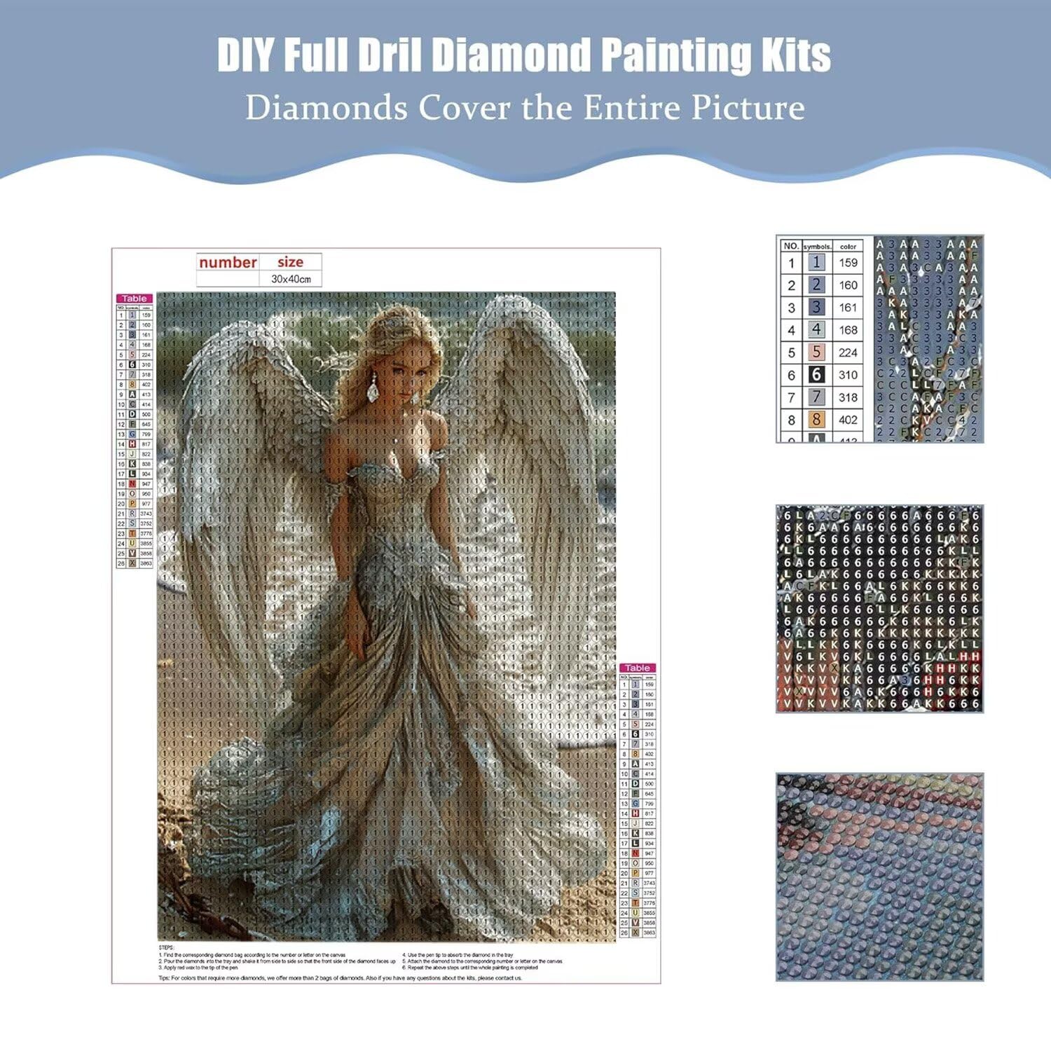 Hyupuanj Zestaw do malowania diamentami 5D DIY Wave Angel, 91 x 122 cm h
