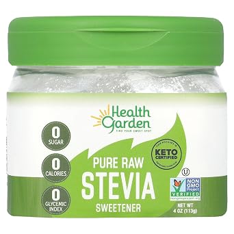 Health Garden Pure Raw Stevia Sweetener, 4 oz Jar, 100% Natural, No Additives, Keto Friendly, Zero Calorie Sugar Substitute, Sugar Alternative, Gluten-Free, Vegan, Kosher, 300X Sweeter Than Sugar