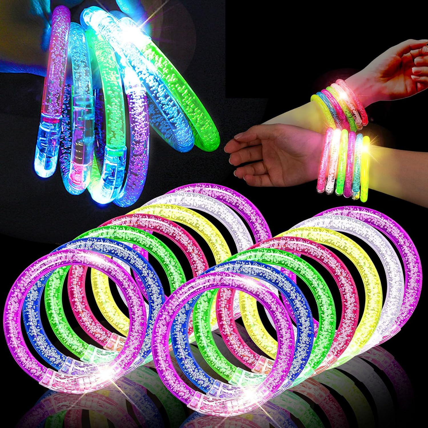 Vetory 50Pcs Glow Bracelets,LED Bracelets Light up