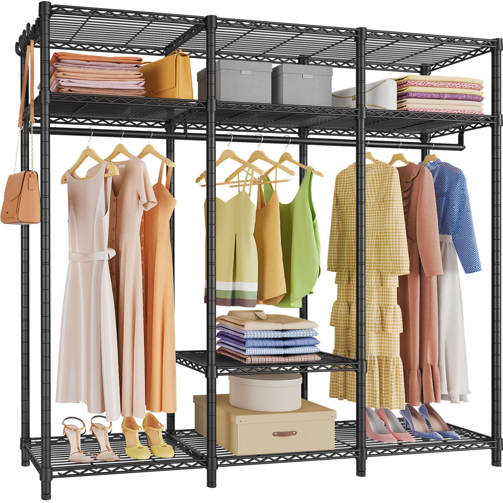 VIPEKV30 Heavy Duty Clothes Rack with 7 Adjustable Shelves & 2 Hang Rods, Portable Closet, Metal Clothing Rack, Freestanding Wardrobe Closet for Hanging Clothes, Max Load 870lbs