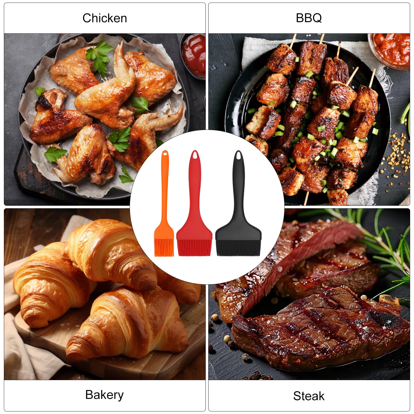 Set 3 Pennelli da Cucina in Silicone – Pennello silicone alimentare, resistente al calore, lavabile in lavastoviglie, senza BPA – Ideale per barbecue, pasticceria, forno e griglia