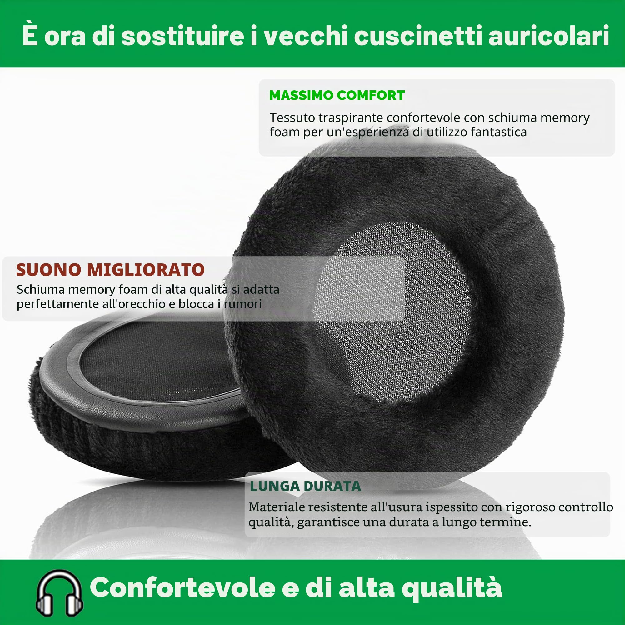 Cuscinetti Auricolari Sostitutivi Per AKG K52 K72 K92 K240 – Tessuto Traspirante E Schiuma Memory, Comodi E Resistenti