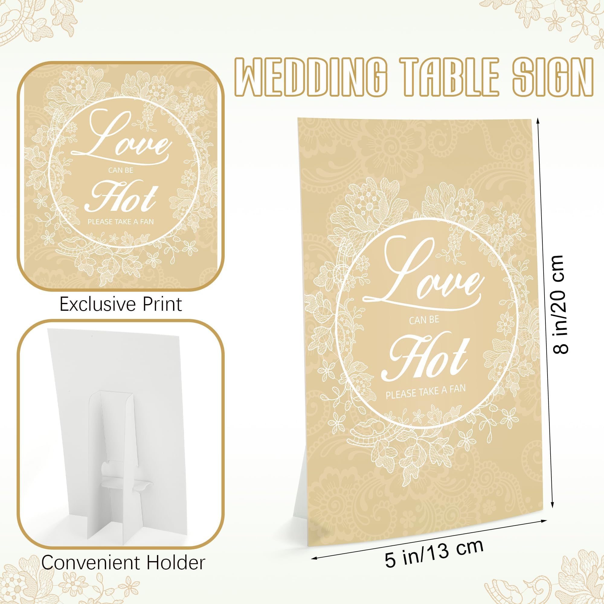 Aneco 120 Stück Hochzeit Handfächer Bulk mit Tischschild Kunststoff Fächer mit Griff Handheld Hochzeit Favor Fans für Zeremonie Brautparty Party Supplies Weiße Spitze