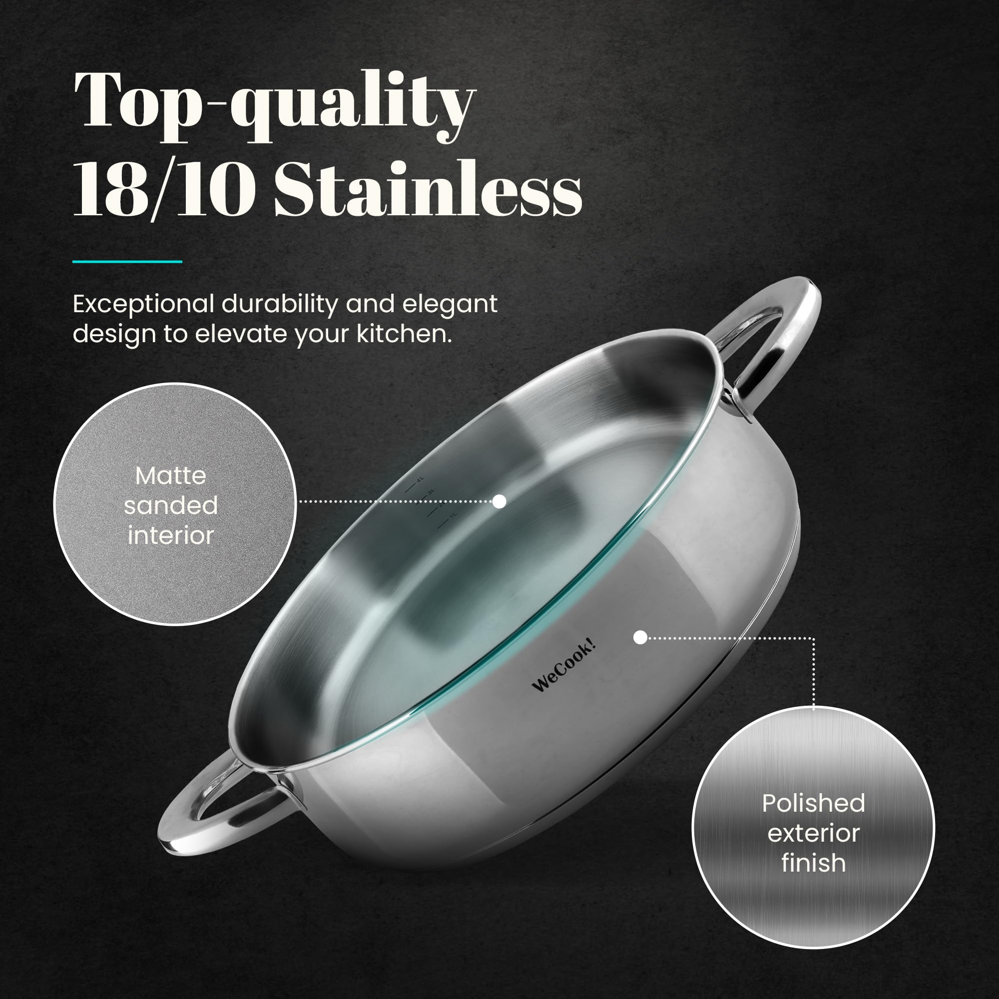 WECOOK! STAINLESS LOW COOKING POT WITH LID 32 cm.