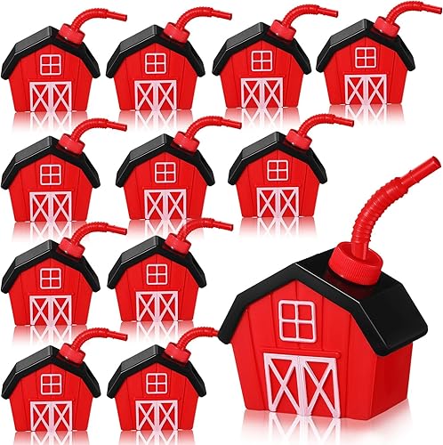 Tanlade 12 tazas de granja con tapas y pajitas, tazas de juguete de granja de 10 onzas para fiesta de cumpleaños de granja, fiesta de animales de