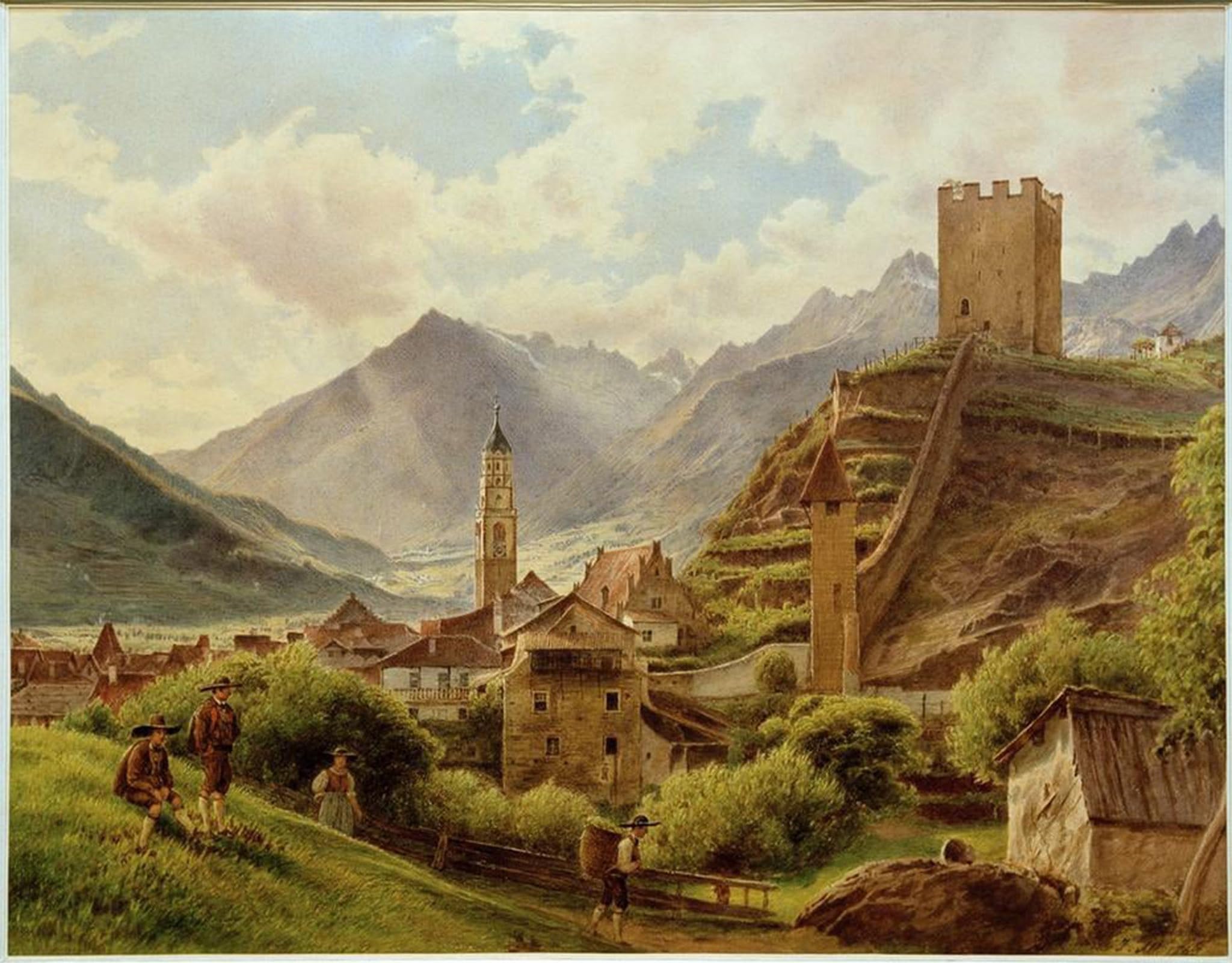ARTXLXXBN Famous Print Painting Colorful Art Print View of Merano by Jakob Alt Canvas Art Decorations for Home Decor 60x90cm