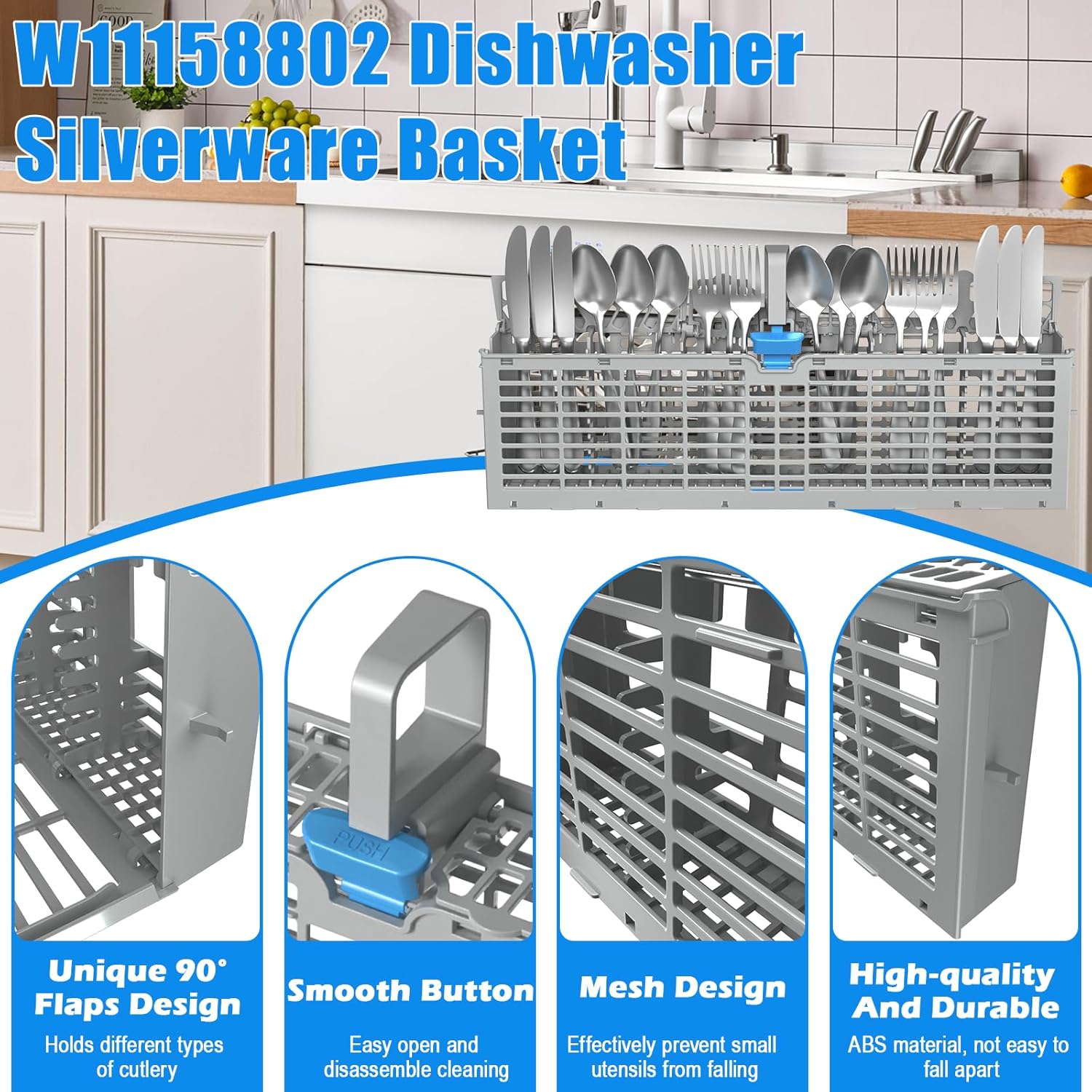 UPGRADED W11158802 Dishwasher Silverware Basket Compatible with Whirlpool Dishwasher Silverware Basket Parts 8535075 Utensil Basket W10360461 W10629541 PS12347808 WDF520PADM0 WDF730PAYM0