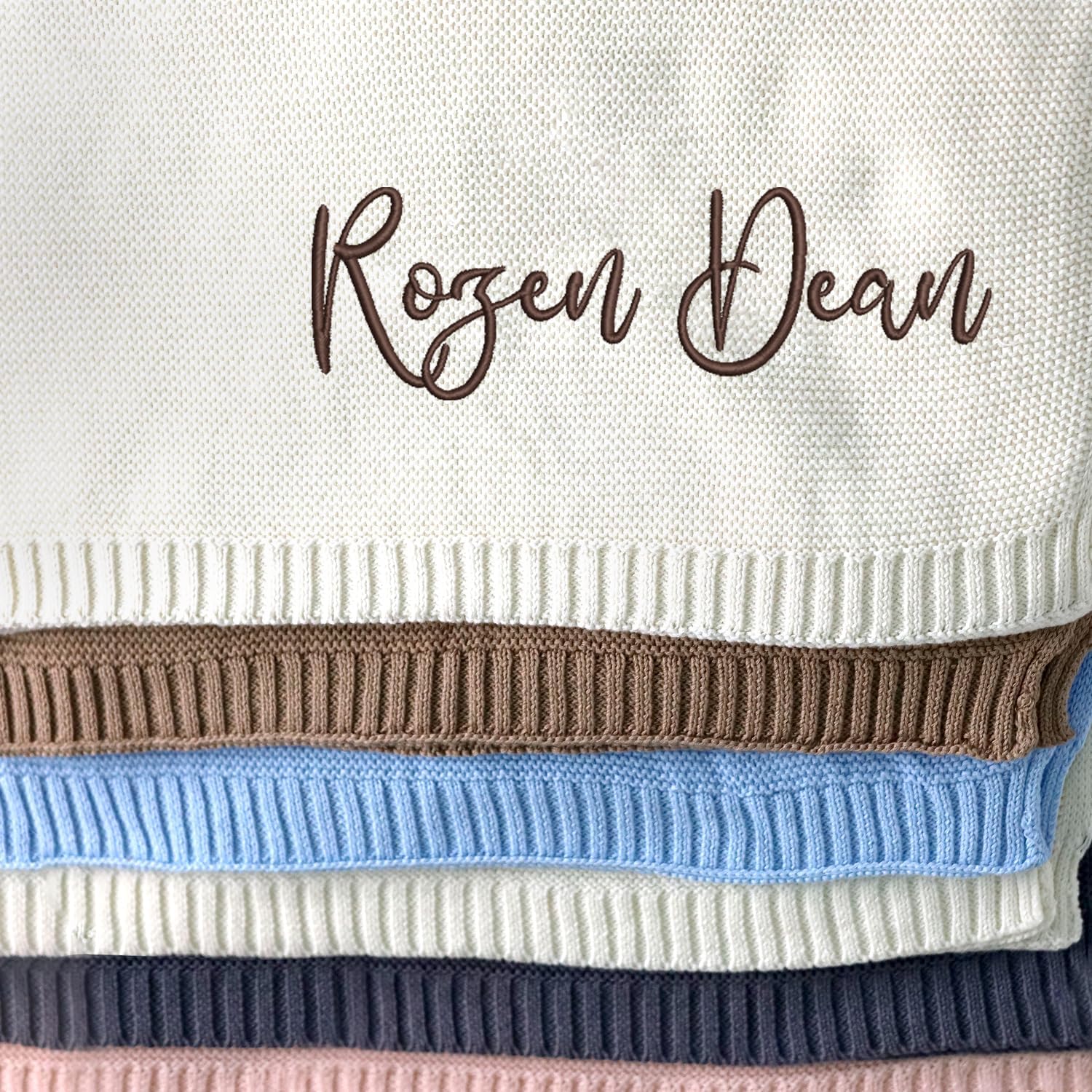 Personalized Baby Blankets, Baby Blankets Embroidered Name, Embroidered Baby Blankets for Boys Girls, Custom Baby Name Blankets, Cotton Knit Embroidery Blanket, (Color 04)